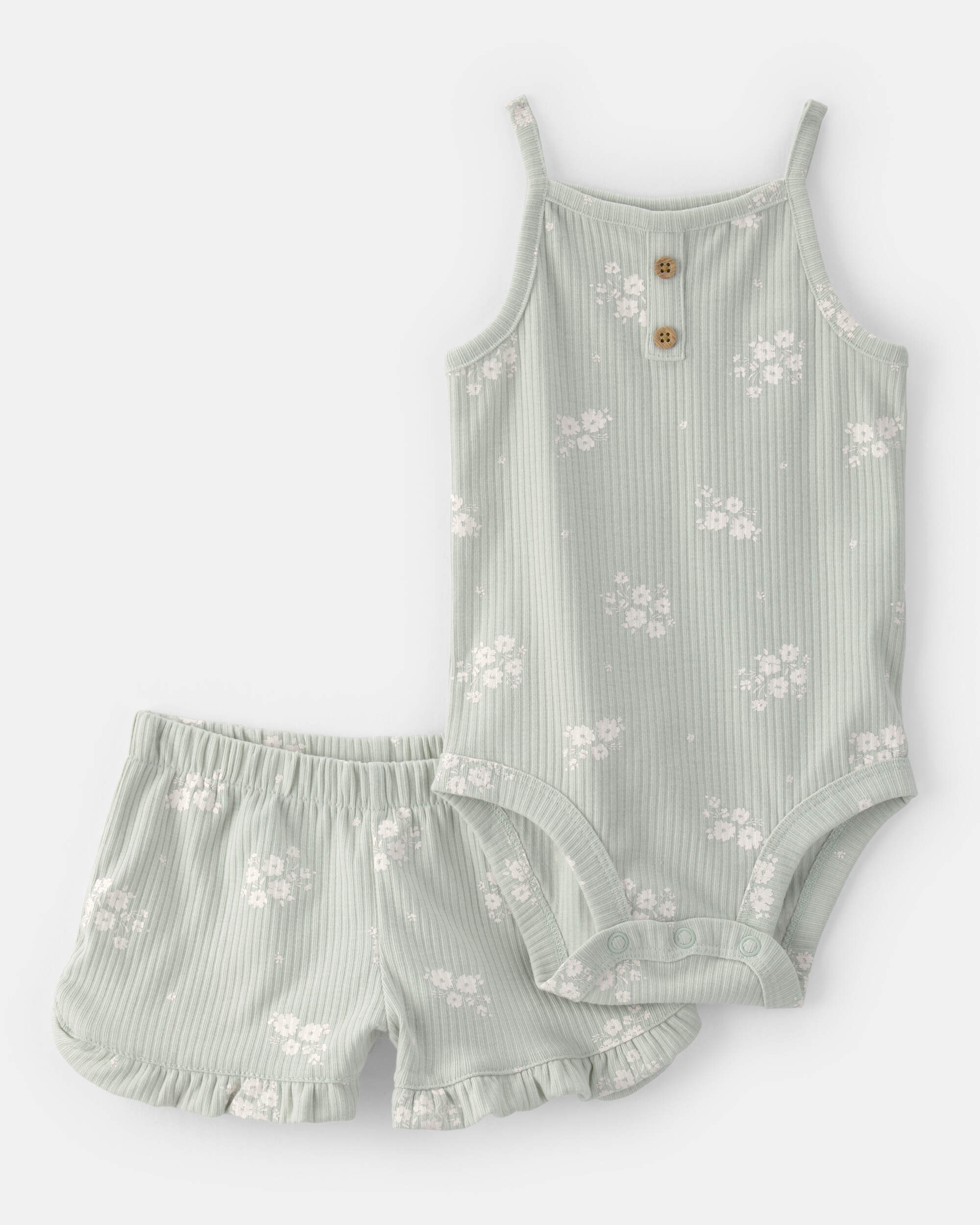 Baby Girl 2-Piece Sleeveless Bodysuit & Short Set - Green