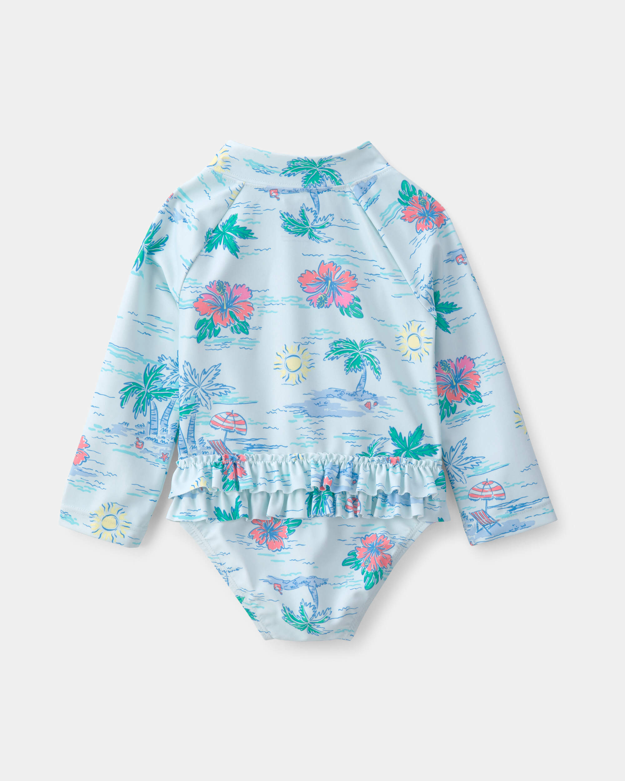 Baby Girl Beach Long-Sleeve 1-Piece Swimsuit - Blue