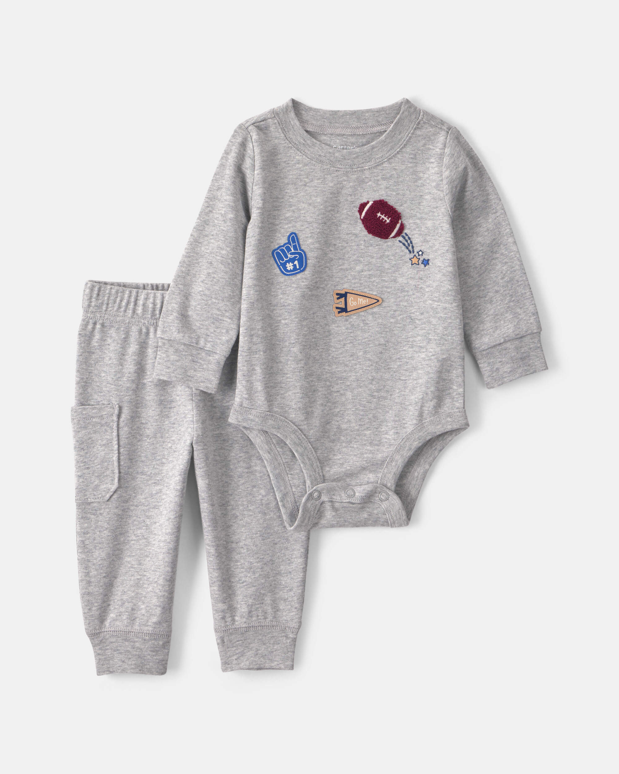 Baby Boy 2-Piece Varsity Long-Sleeve Bodysuit & Pant Set - Grey
