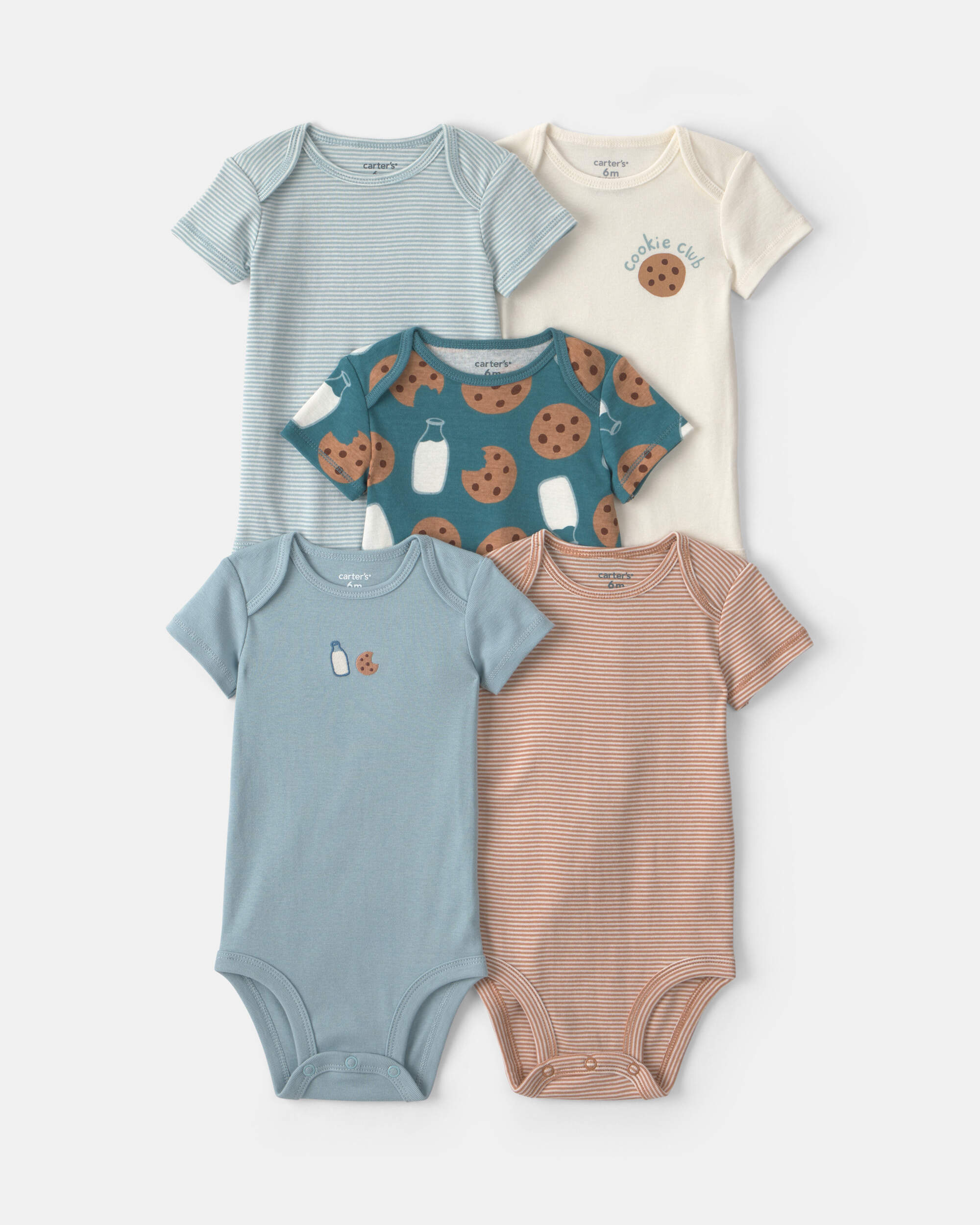 Baby Boy 5-Pack Milk & Cookies Short-Sleeve Bodysuits