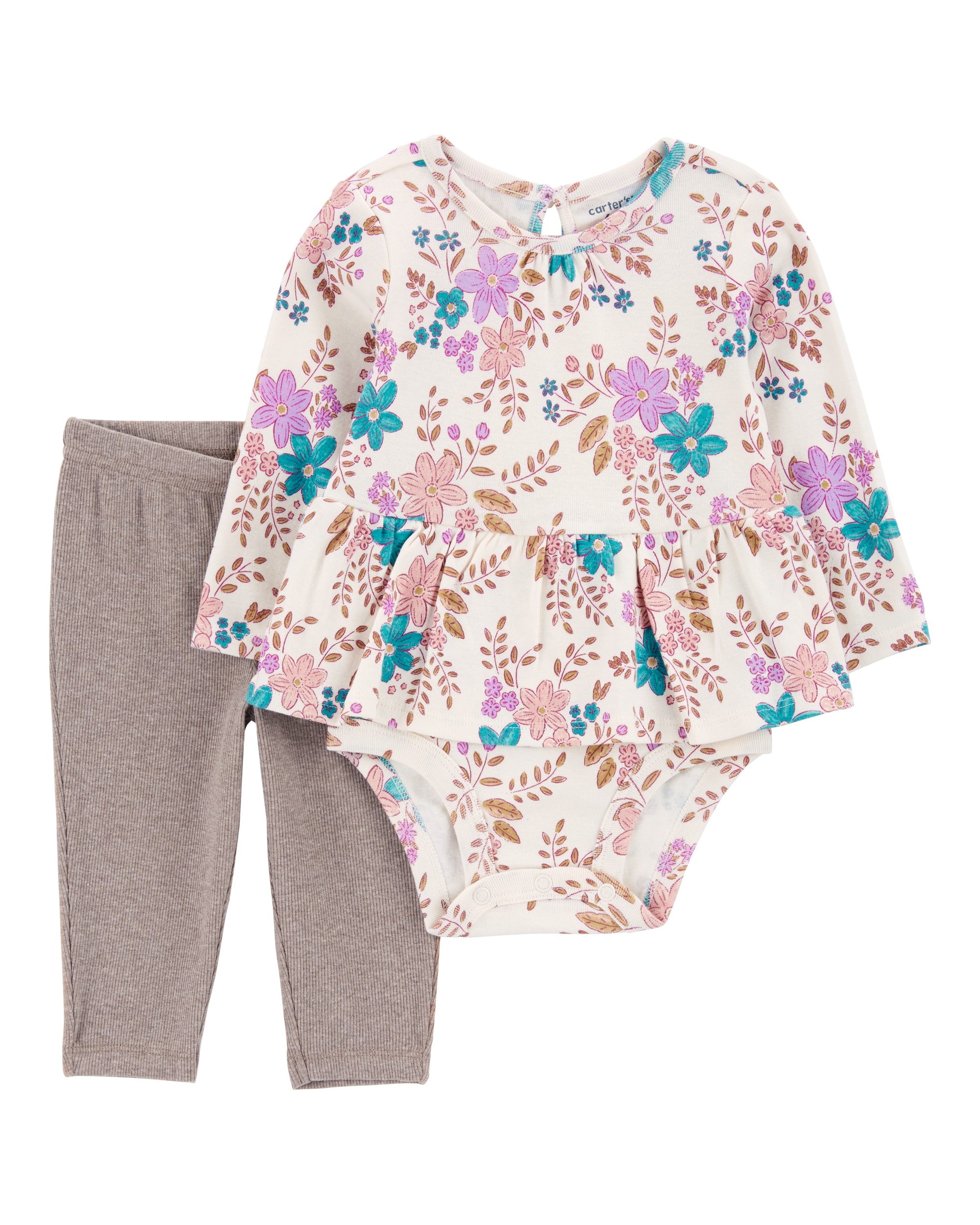 Baby 2-Piece Floral Peplum Bodysuit Pant Set