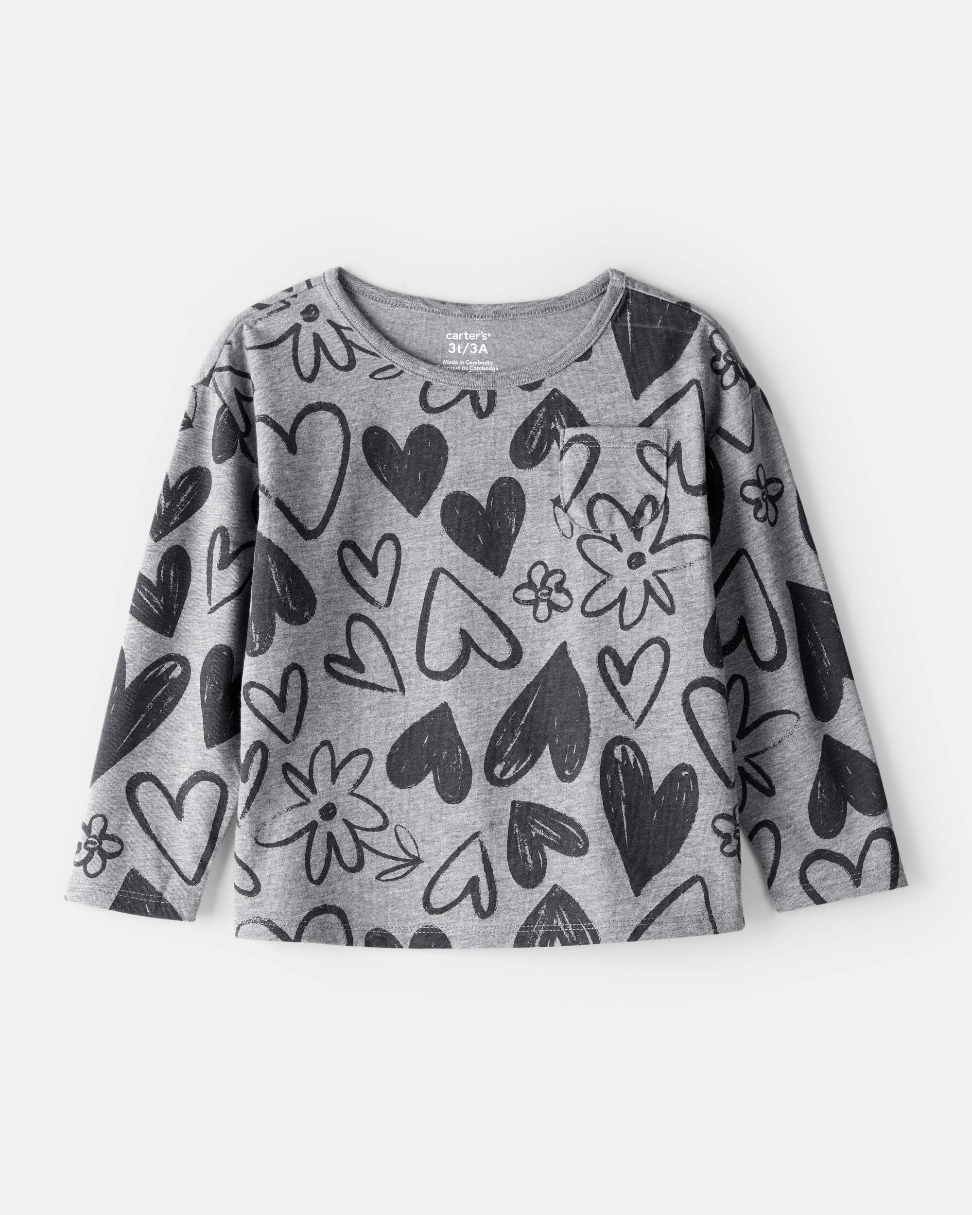 Toddler Girl Heart Print Long-Sleeve Top - Grey