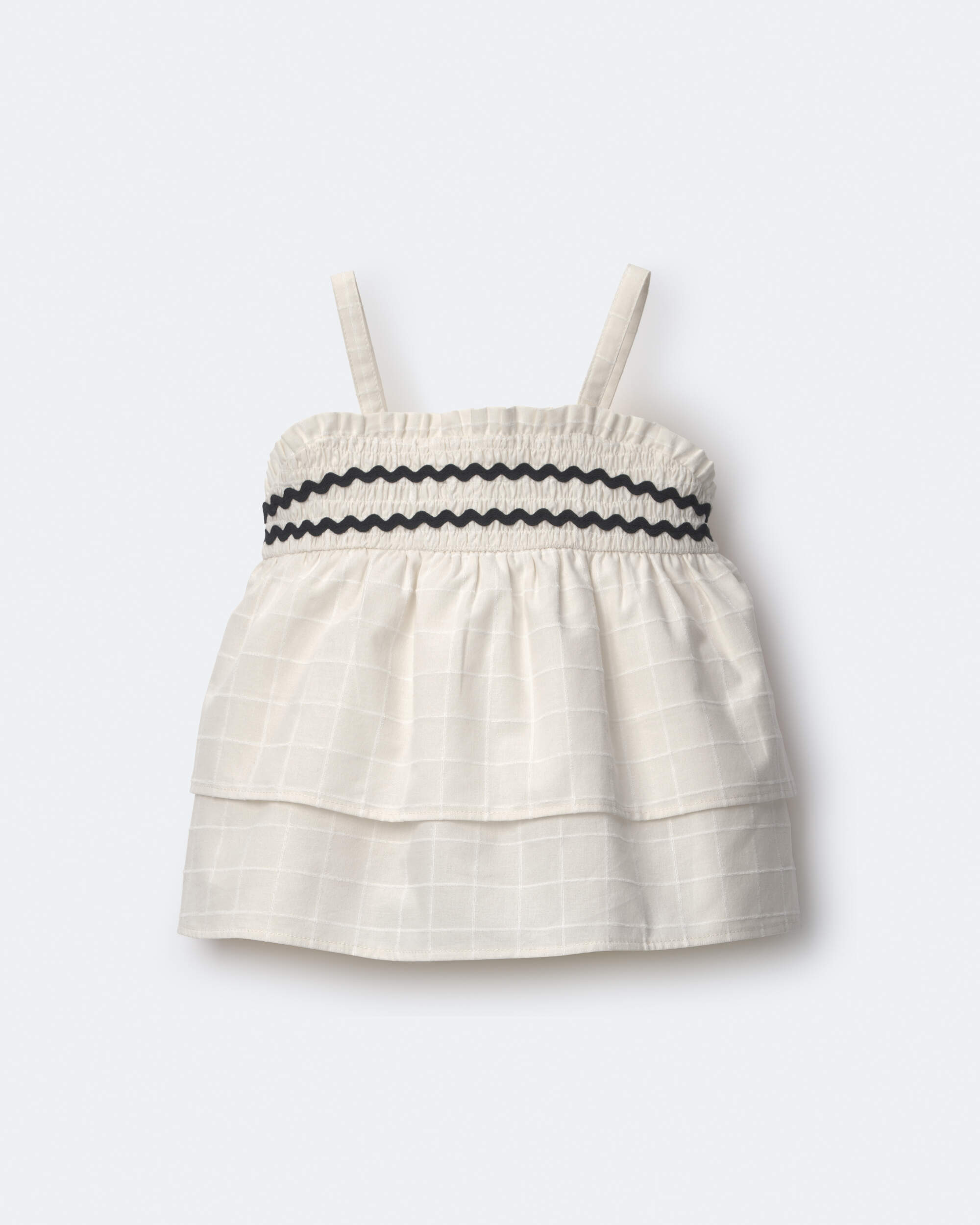 Toddler Girl Smocked Ric-Rac Tiered Top - Cream