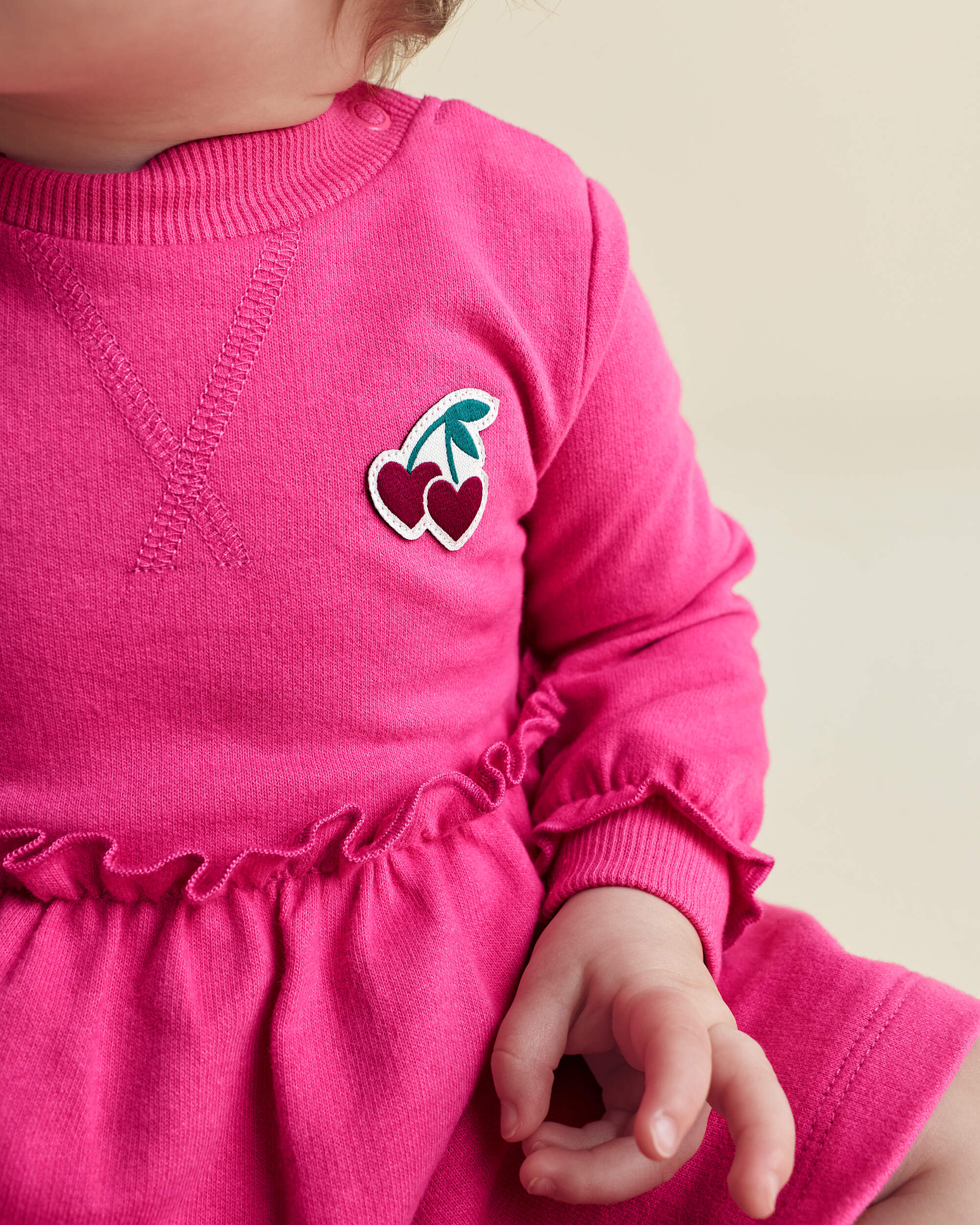 Baby Girl 3-Piece Cherry French Terry Long-Sleeve Dress Set - Pink