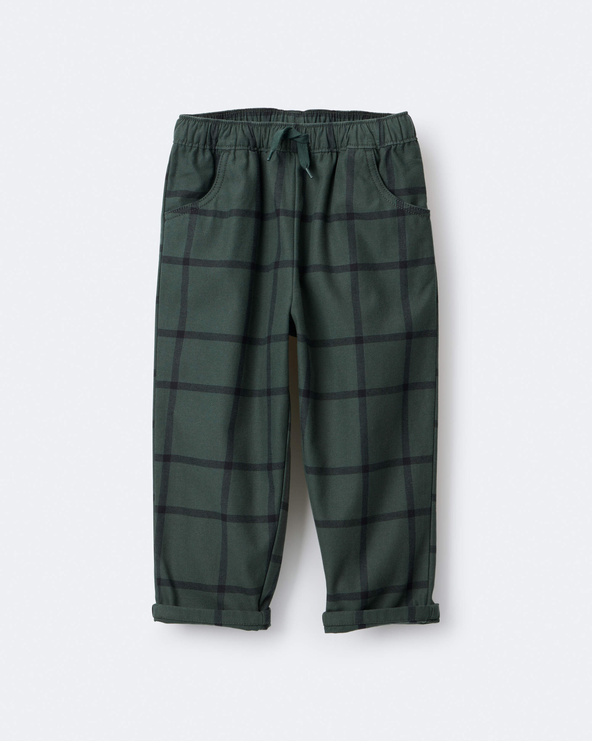 Toddler Boy Pull-On Pant Plaid - Dark Green