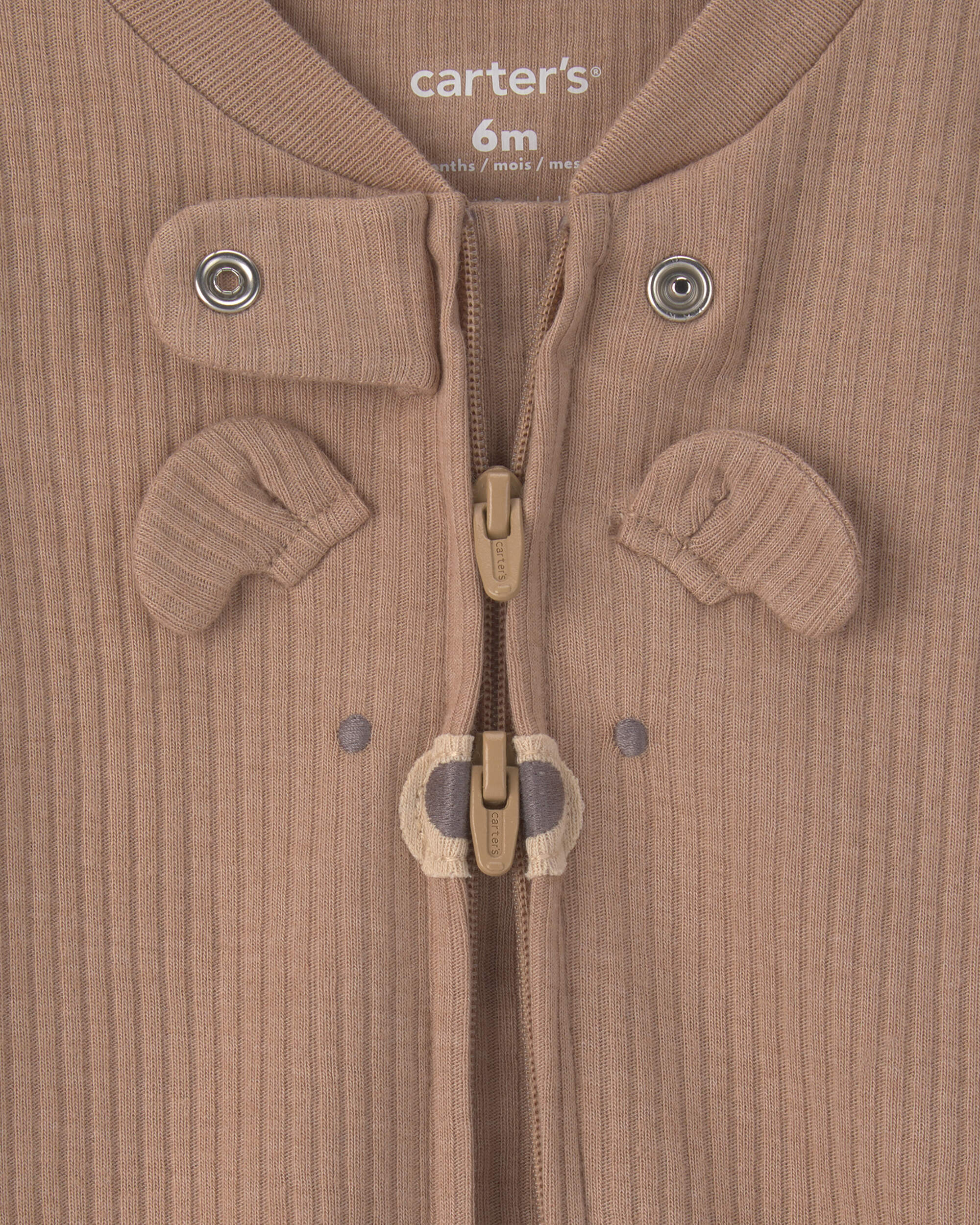 Baby Bear Cotton 2-Way Zip Sleeper - Brown