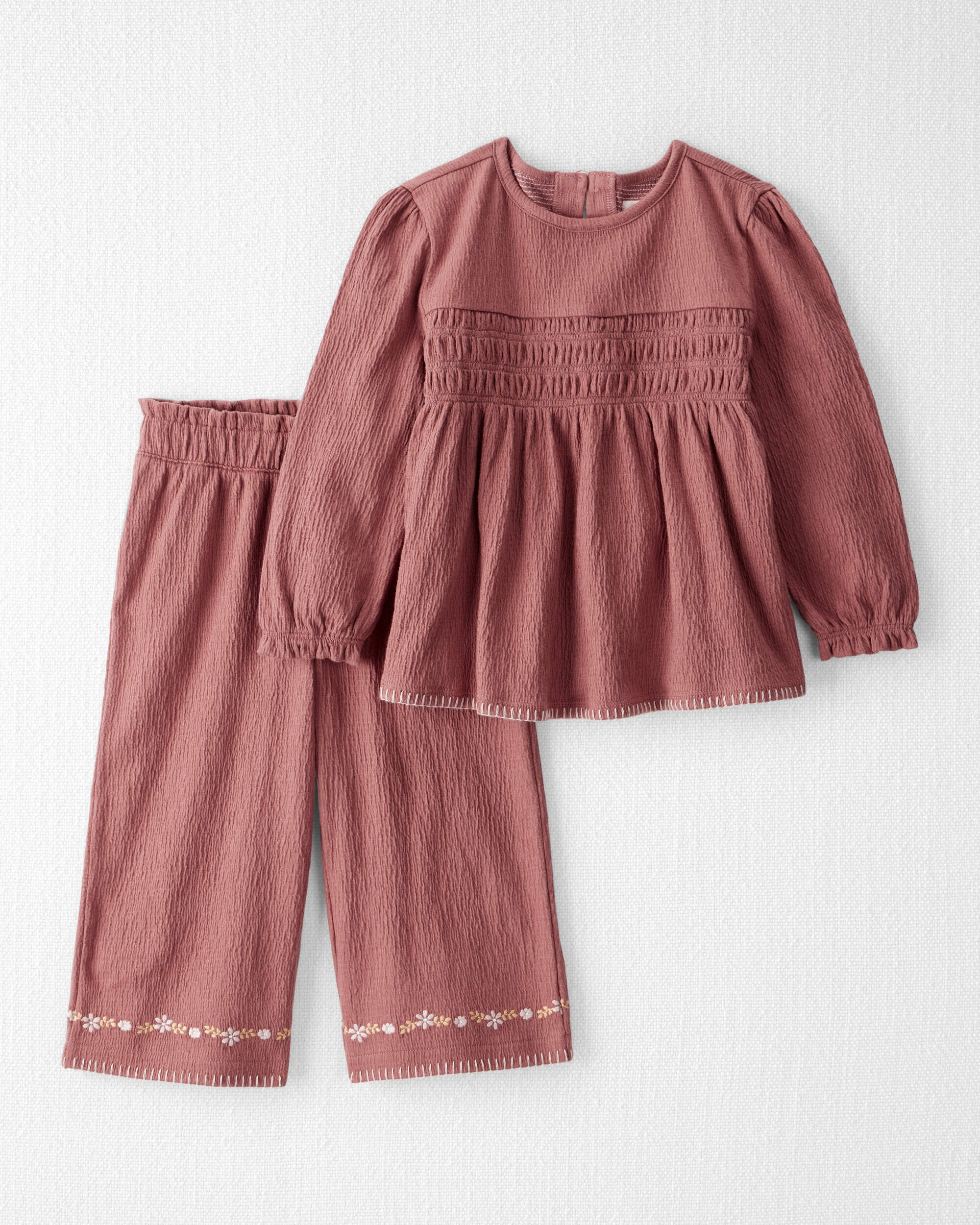 Toddler Girl 2-Piece Organic Cotton Crinkled Knit Set