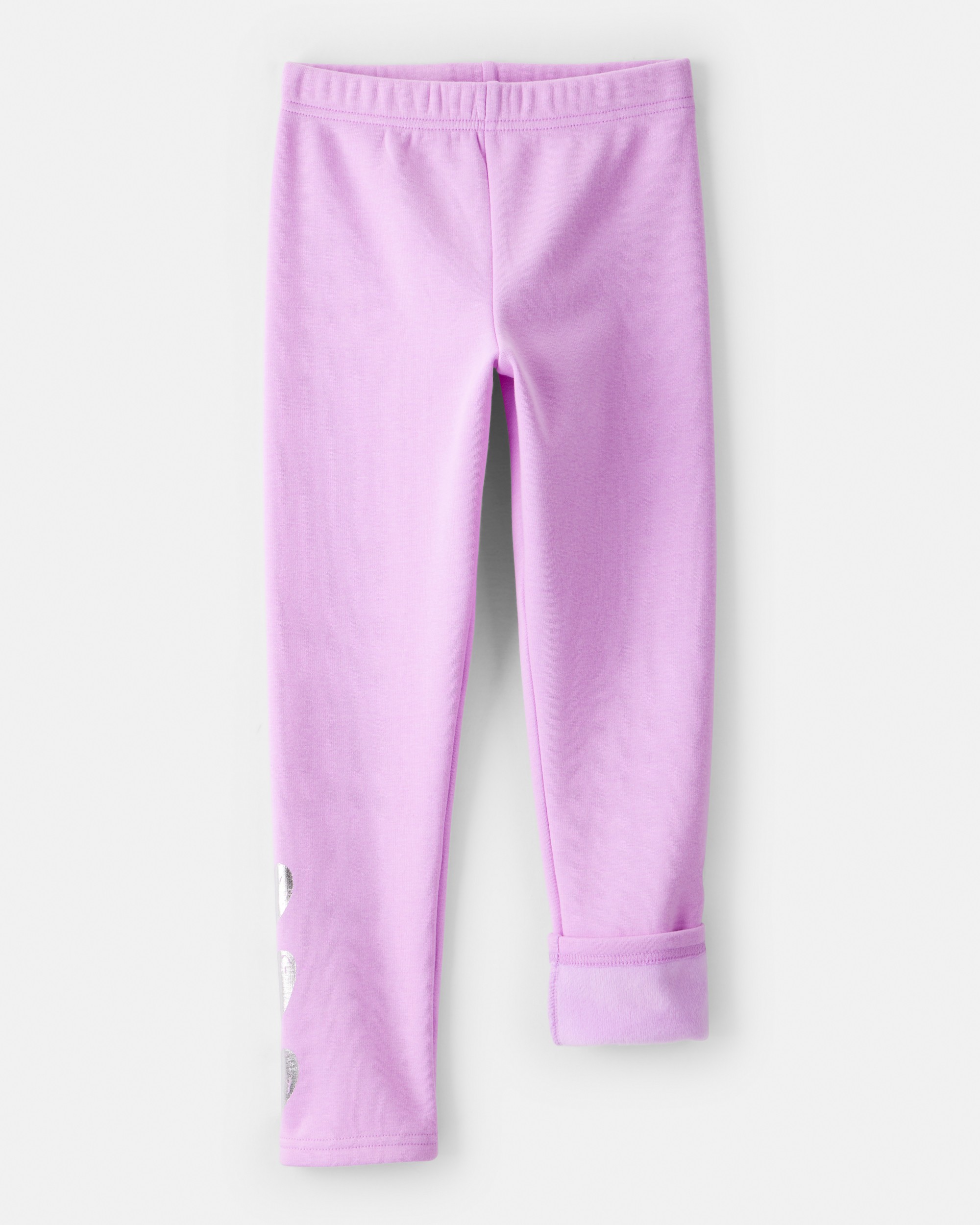Girls Metallic Heart Pull-On Stretch Cozy Leggings - Purple