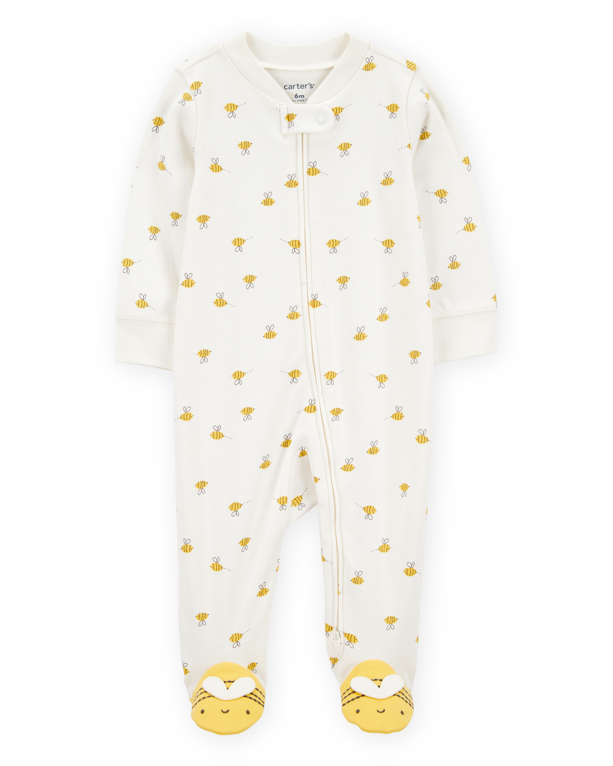 Baby Bee Print 2-Way Zip Cotton Sleeper Pyjamas - Cream
