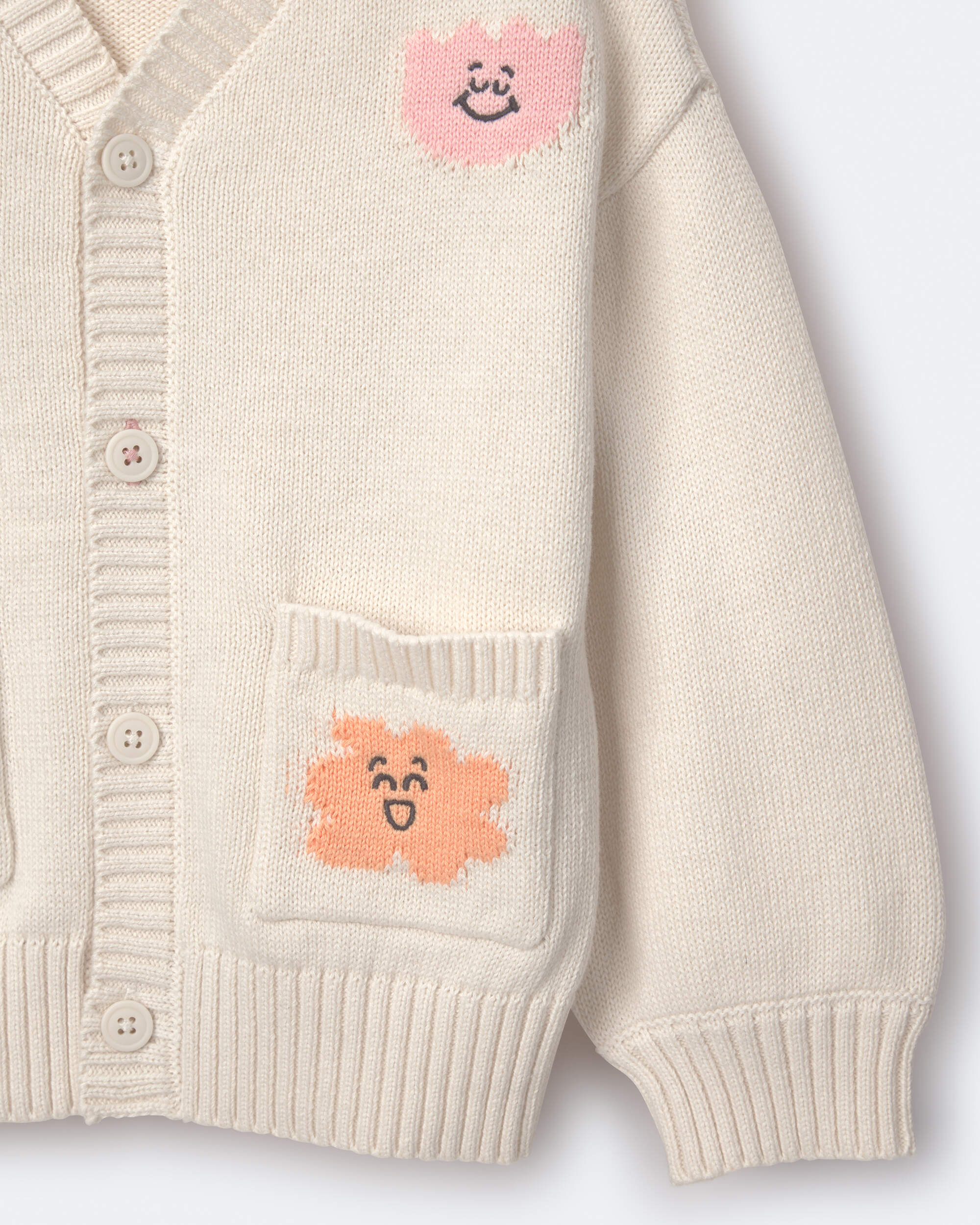 Toddler Cardigan with Avenue Pockets Character Print- Cream
