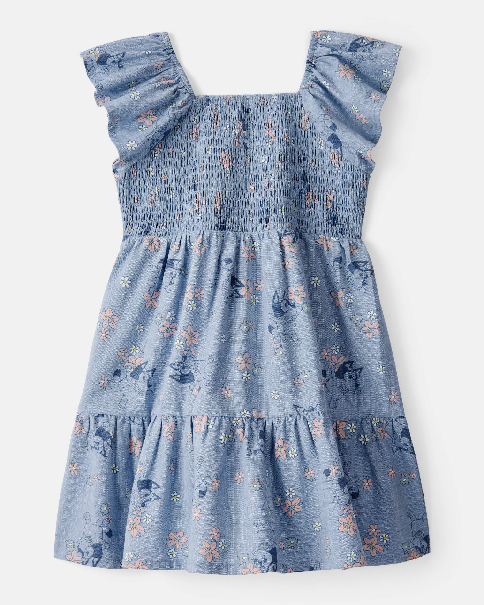 Toddler Girl Bluey Floral Print Denim Dress - Blue