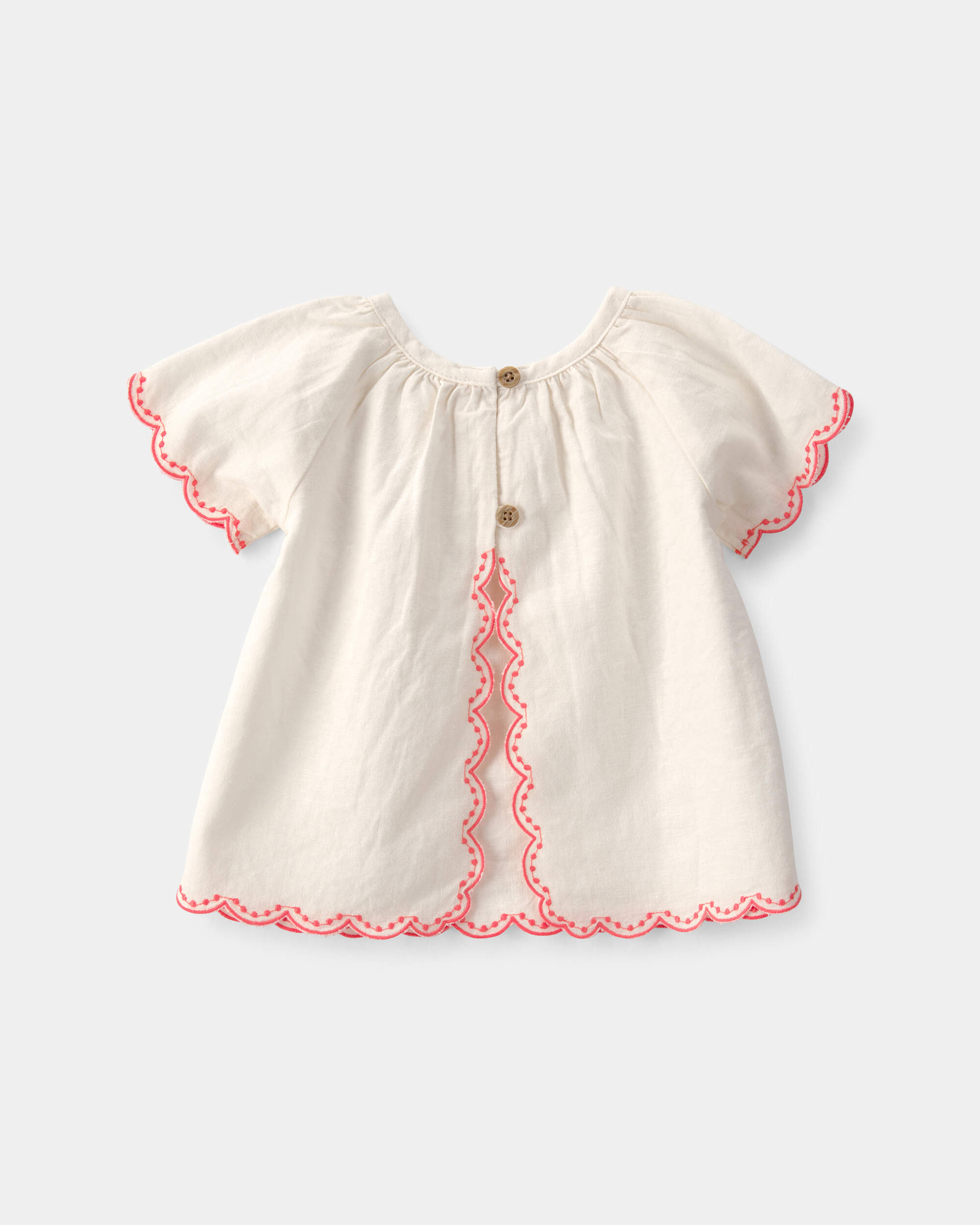 Baby Girl 2-Piece Solid Linen Short-Sleeve Overall Set - Cream