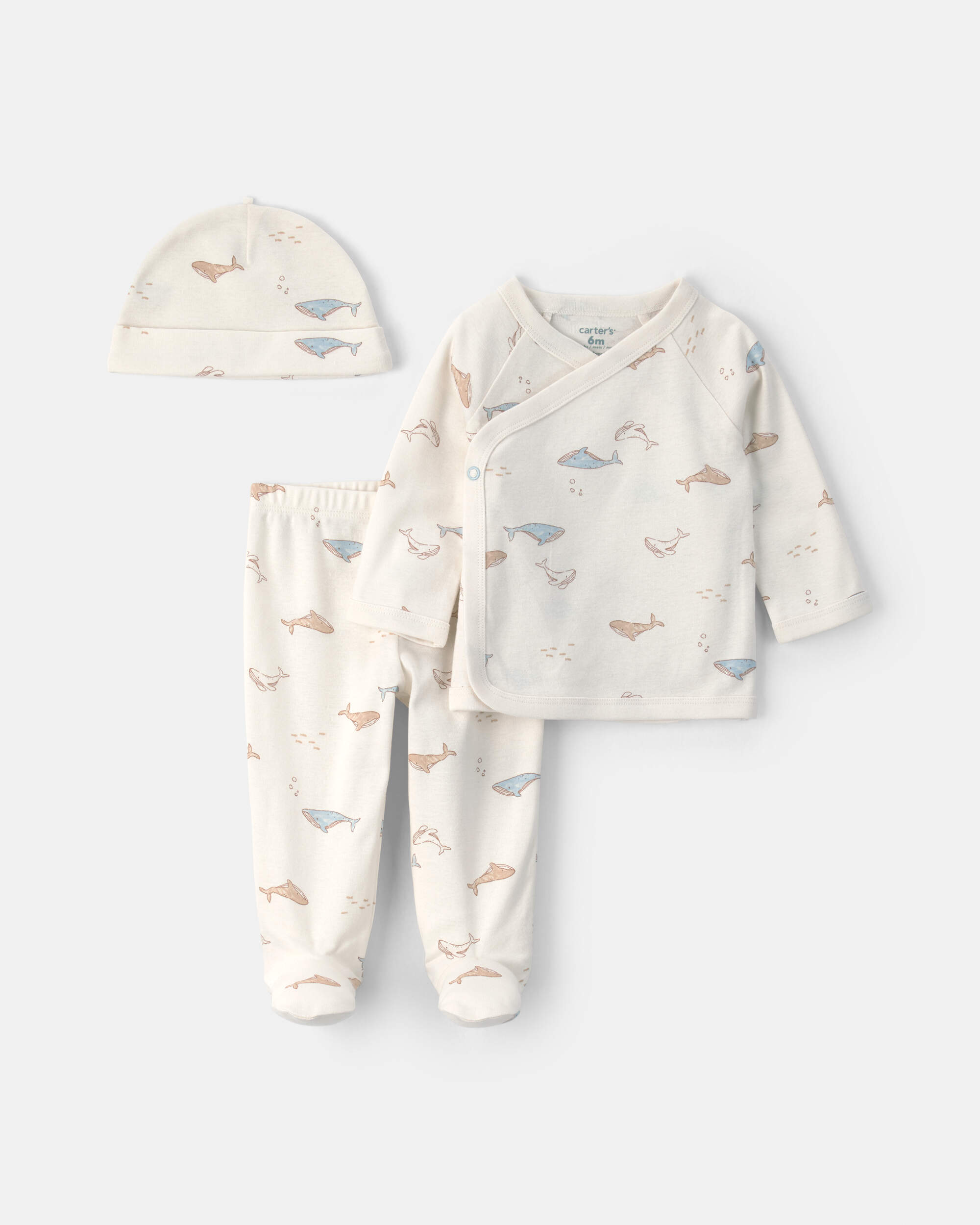 Baby 3-Piece Whale Long-Sleeve Top & Pant Set - Cream