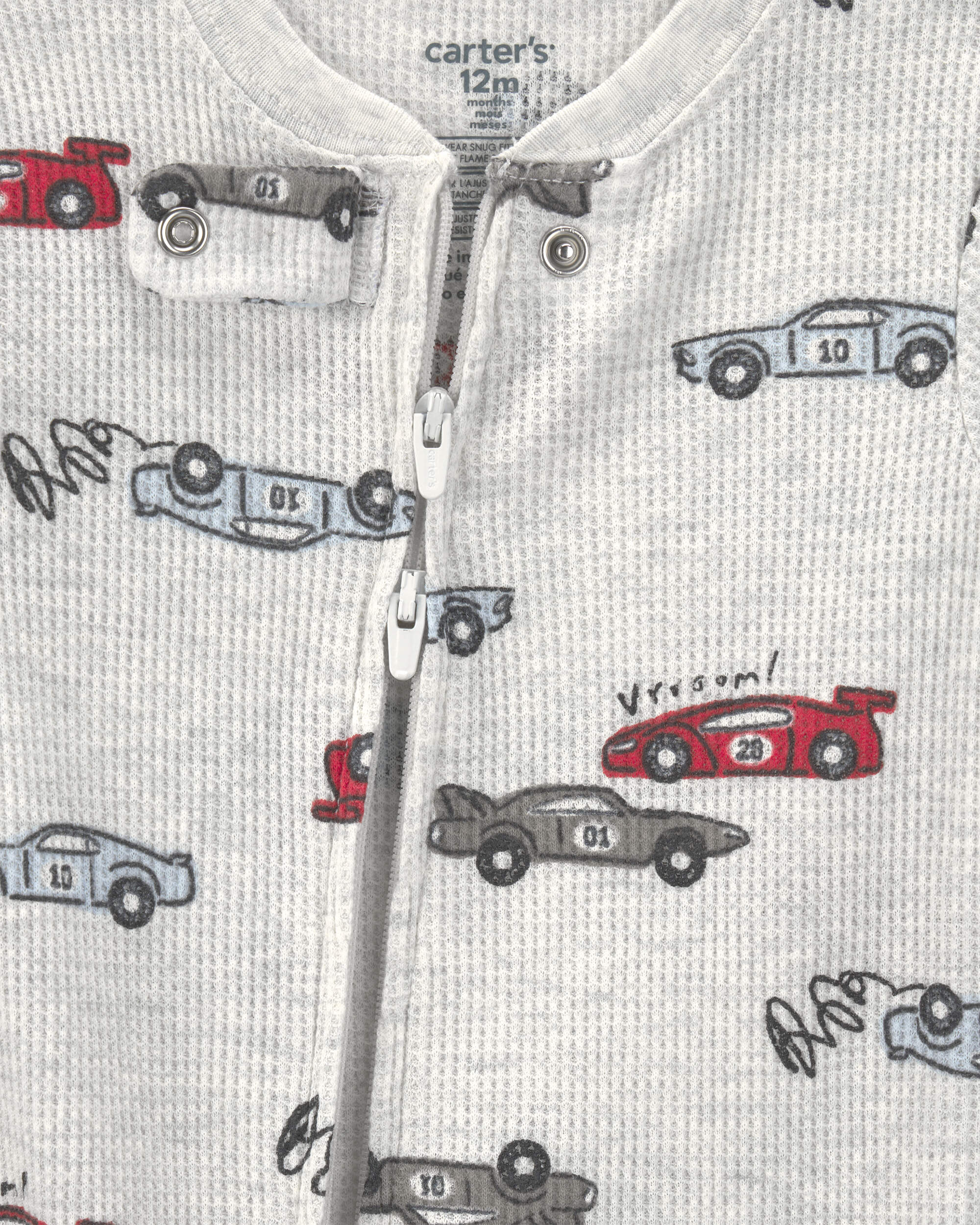 Baby Boy Race Car Thermal Waffle Knit 1-Piece Pyjama - Cream