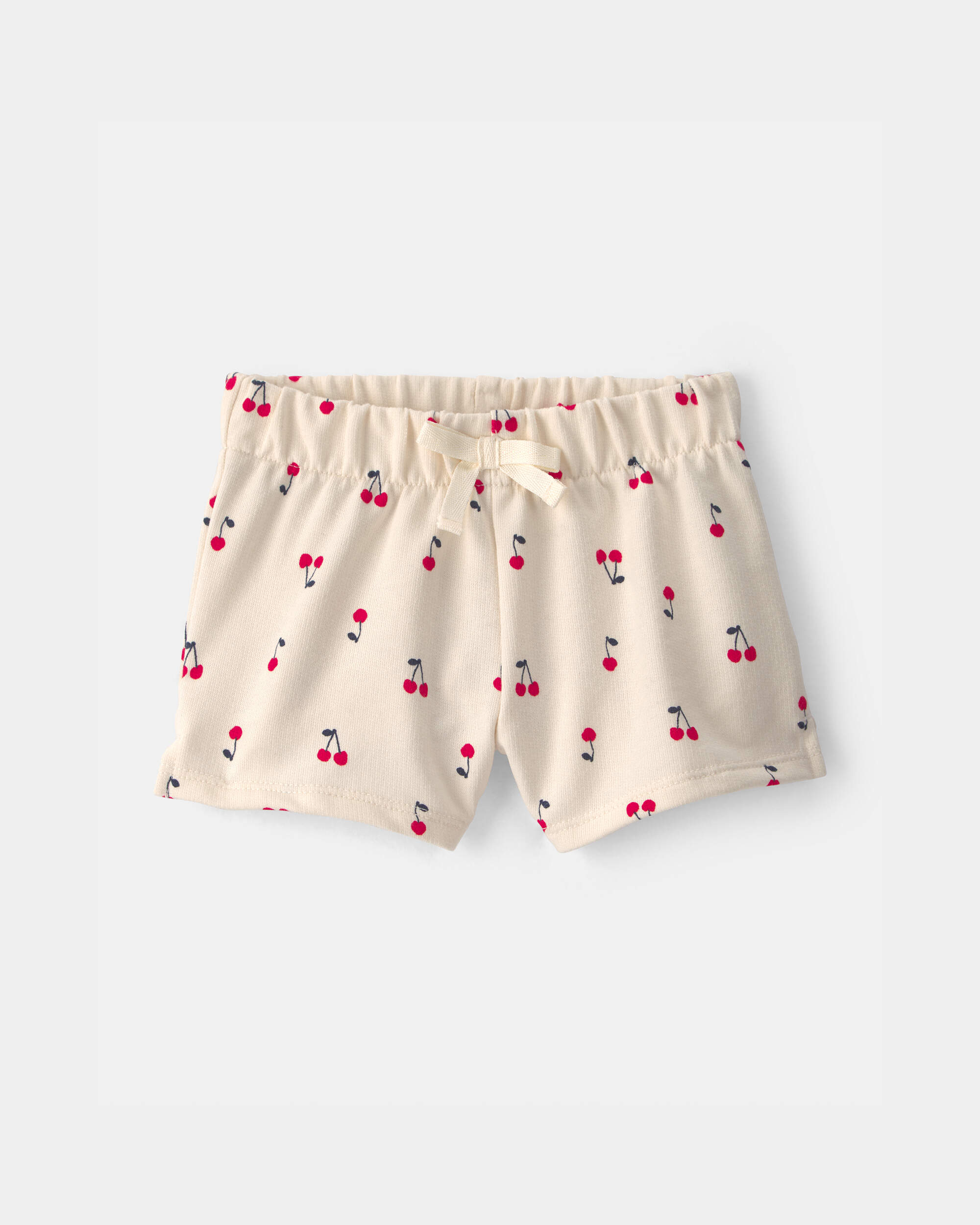 Baby Girl Cherry French Terry Shorts - Cream