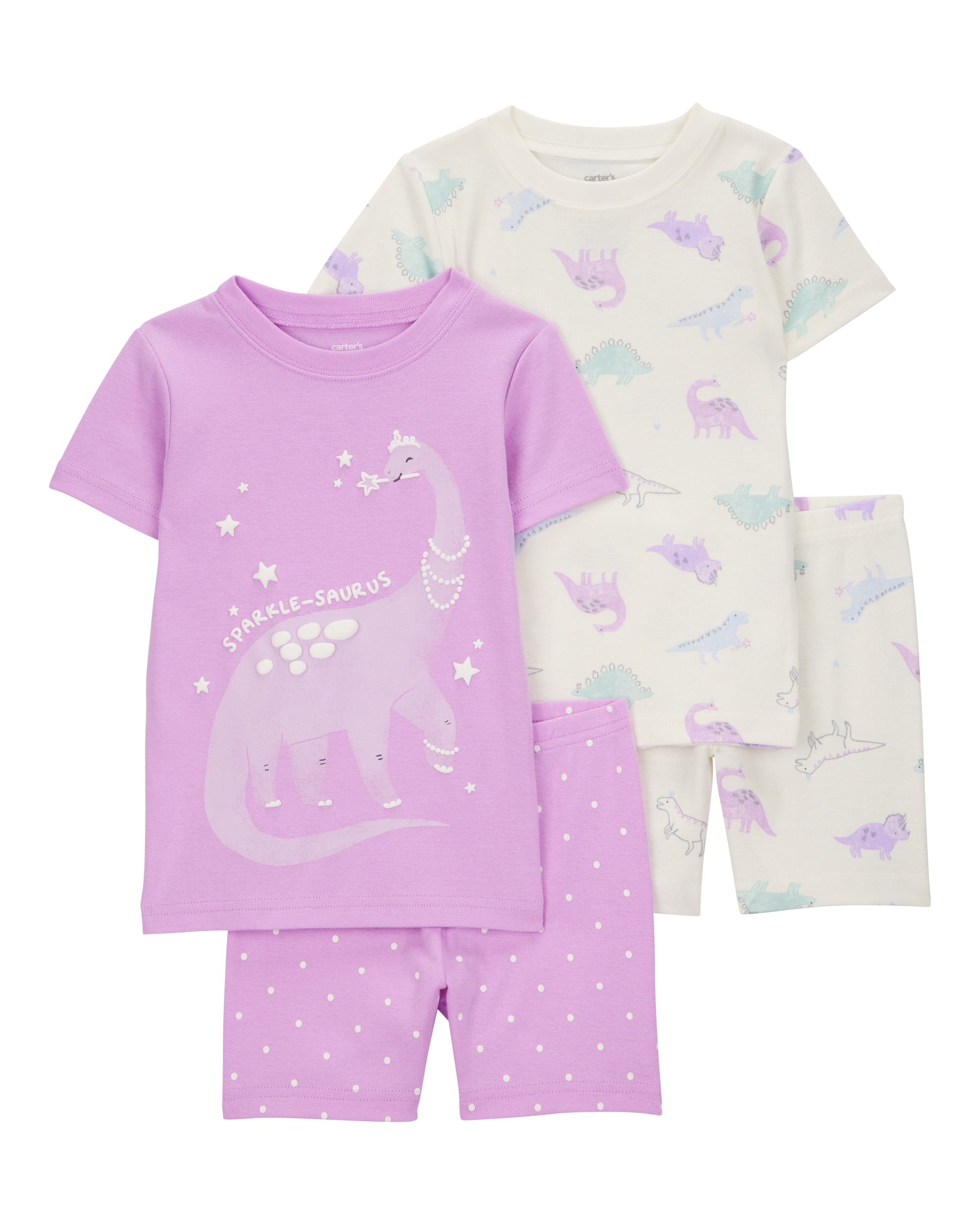 Toddler Dinosaur Print Snug Fit Cotton 4-Piece Pyjamas