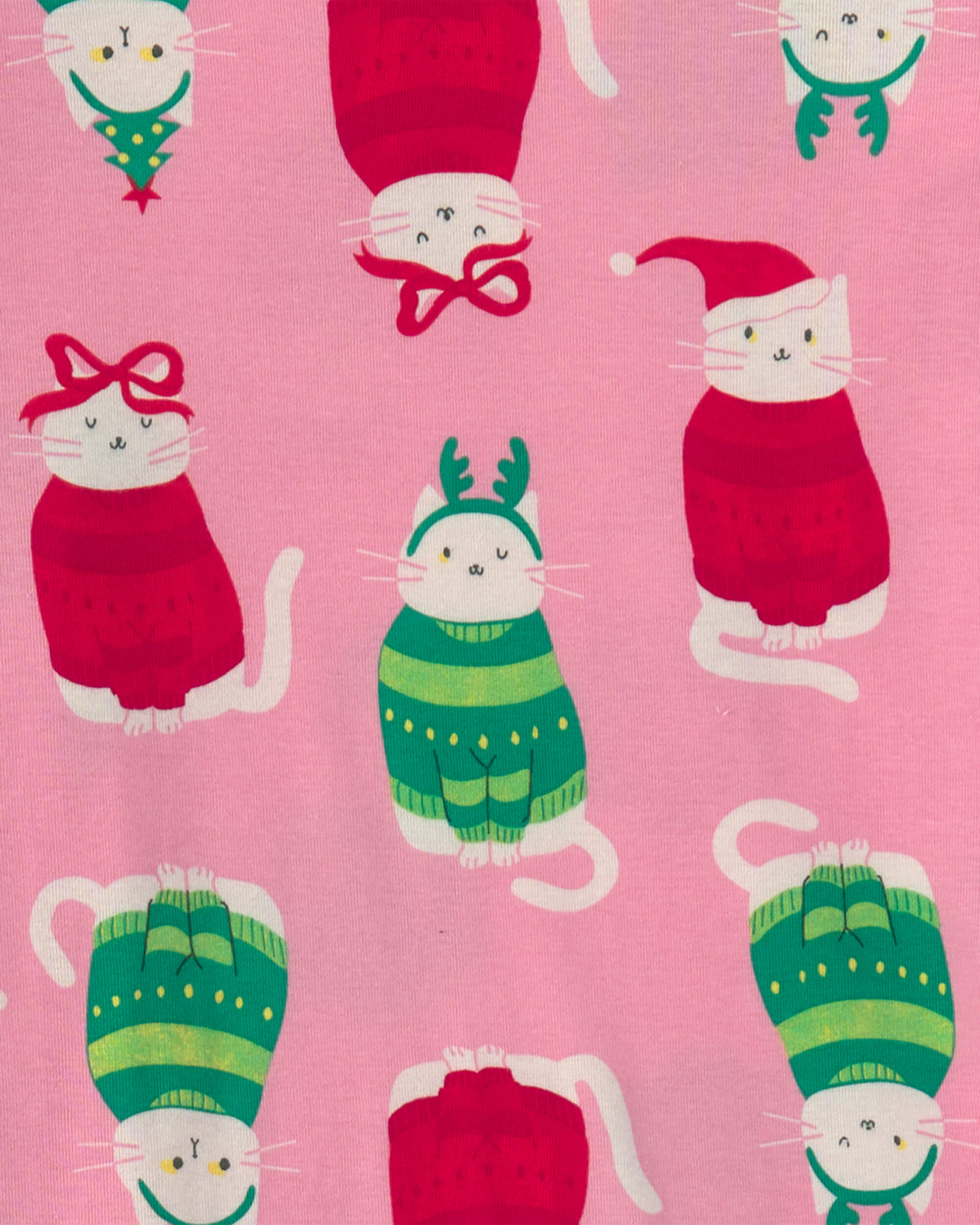 Adult 2-Piece Cat Christmas Sweater Snug Fit Pyjama Set - Pink