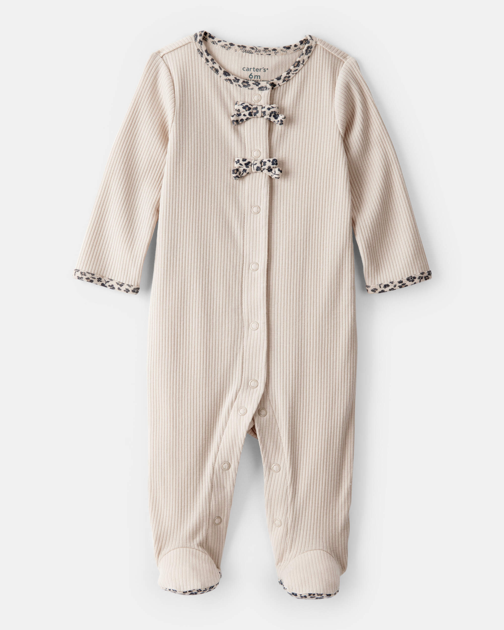 Baby Girl Bow Cotton Long-Sleeve Snug Fit Sleeper - Brown