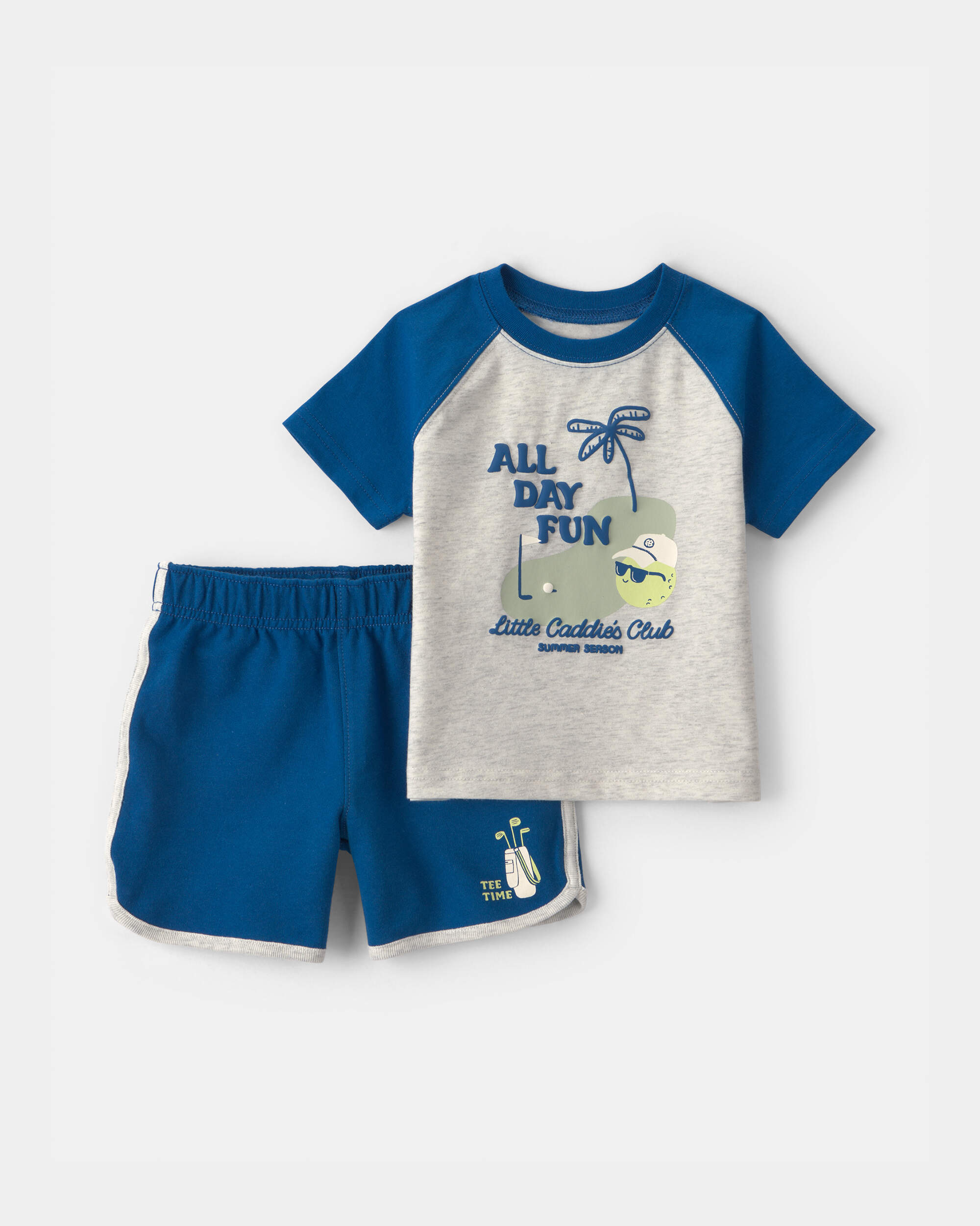 Baby Boy 2-Piece 'All Day Fun' Golf Top & Short Set - Grey/Blue