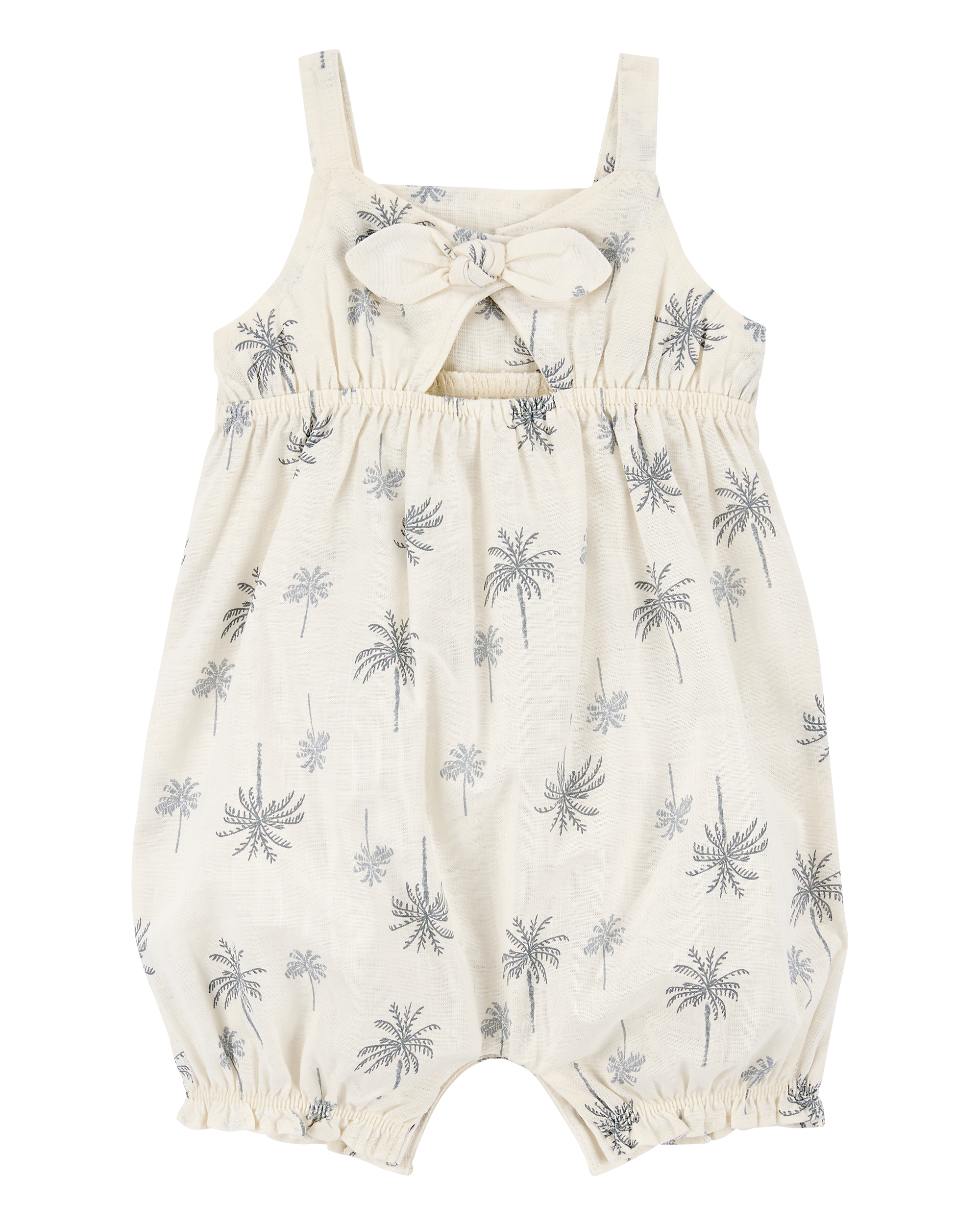 Baby Girl Palm Tree Cotton Romper - Ivory
