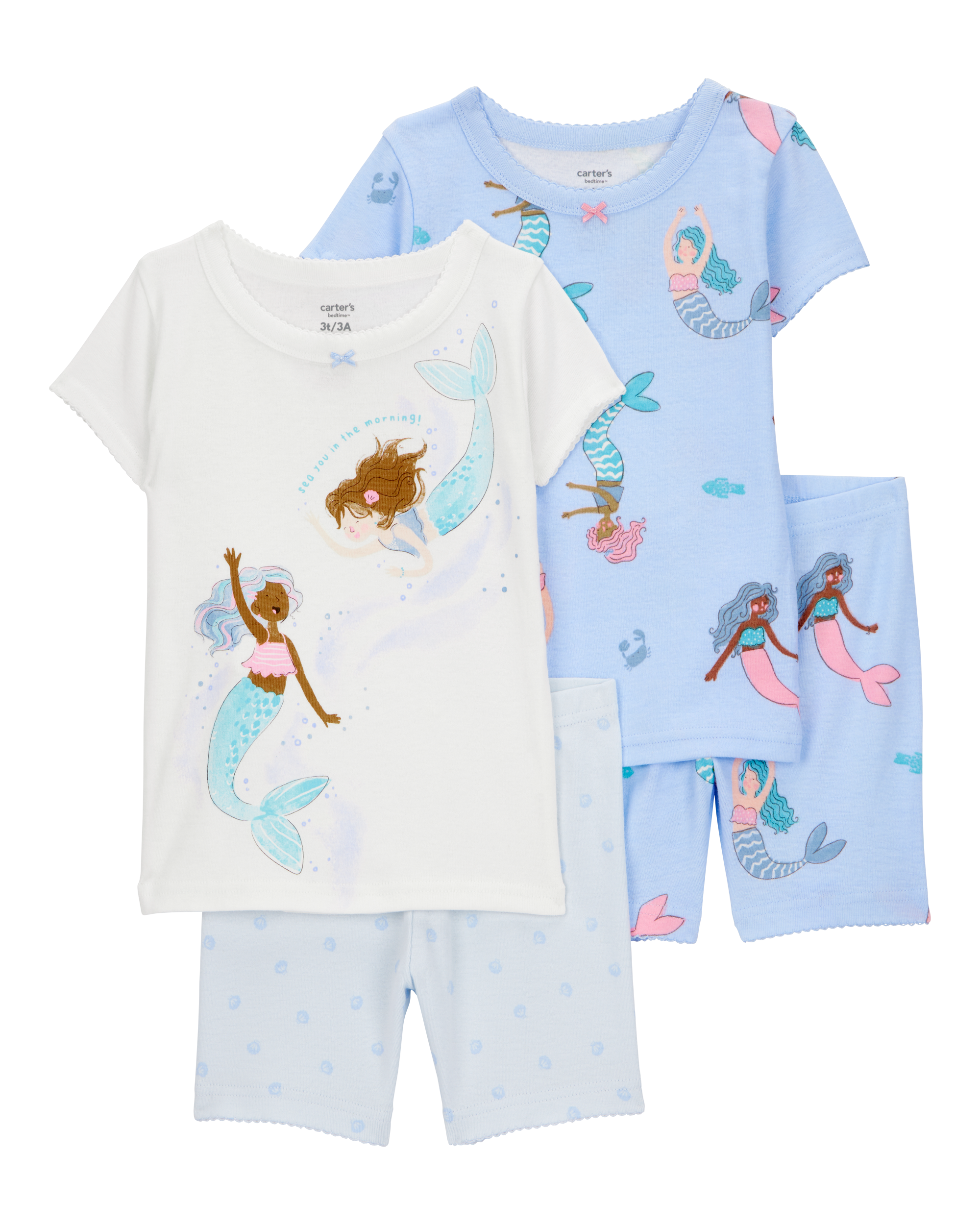 Toddler Mermaid Print Snug Fit Cotton 4-Piece Pyjamas