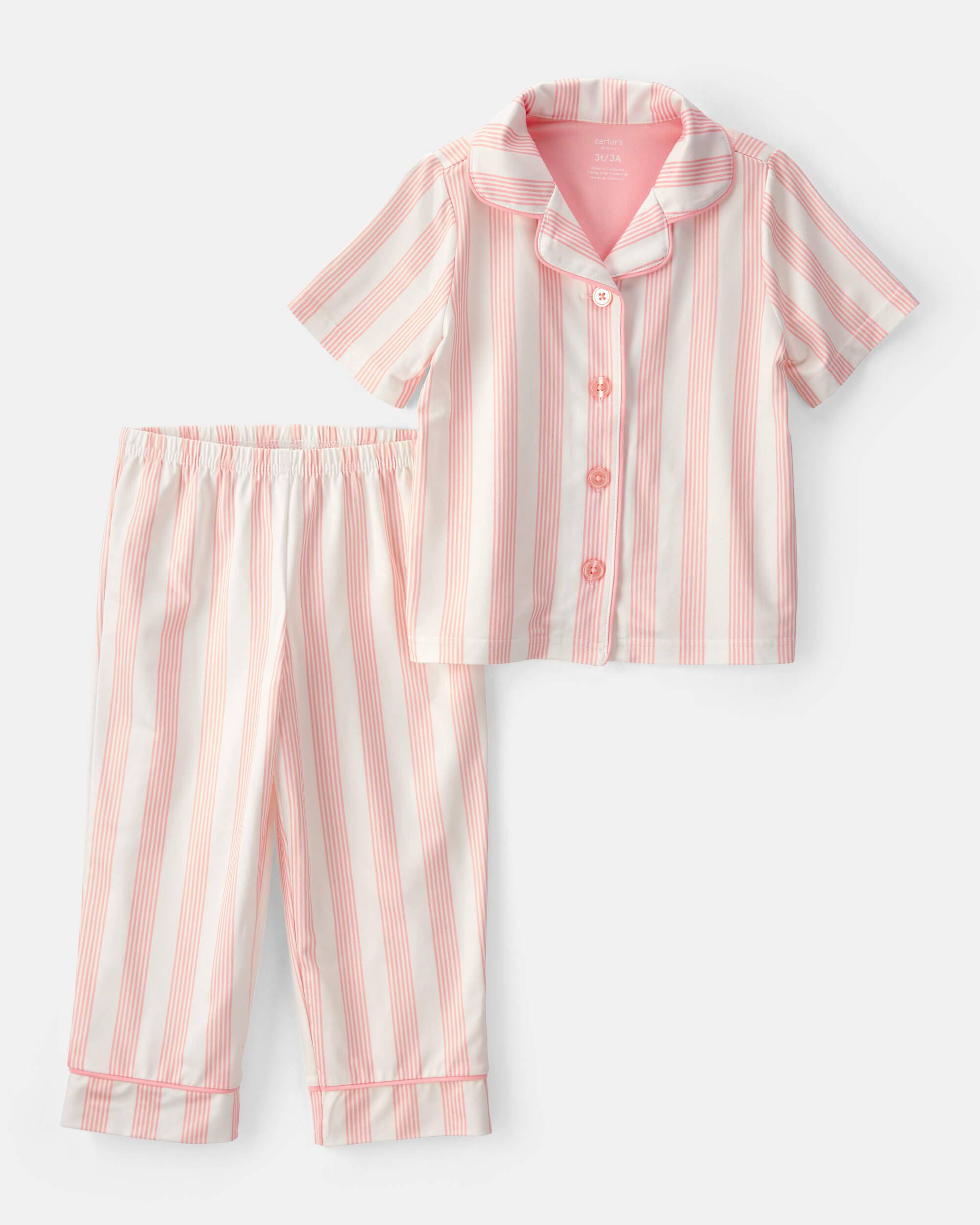 Toddler Girl Striped Loose Fit 2-Piece Pyjama Set - Pink/Ivory