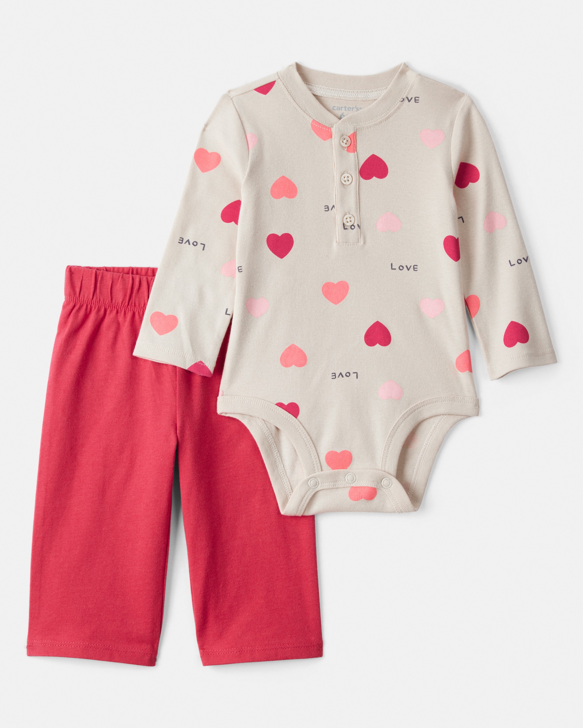 Baby Girl 2-Piece Heart Bodysuit & Pant Set - Red