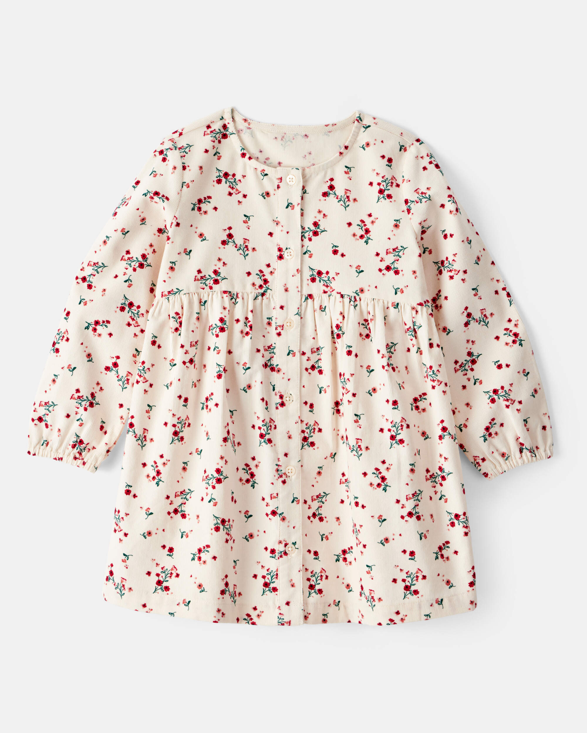 Toddler Girl Floral Print Corduroy Long-Sleeve Dress - White