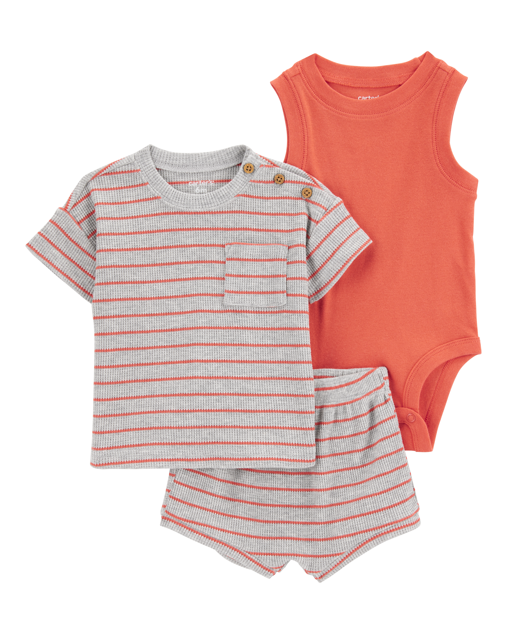 Baby 3-Piece Outfit Set - Heather/Orange