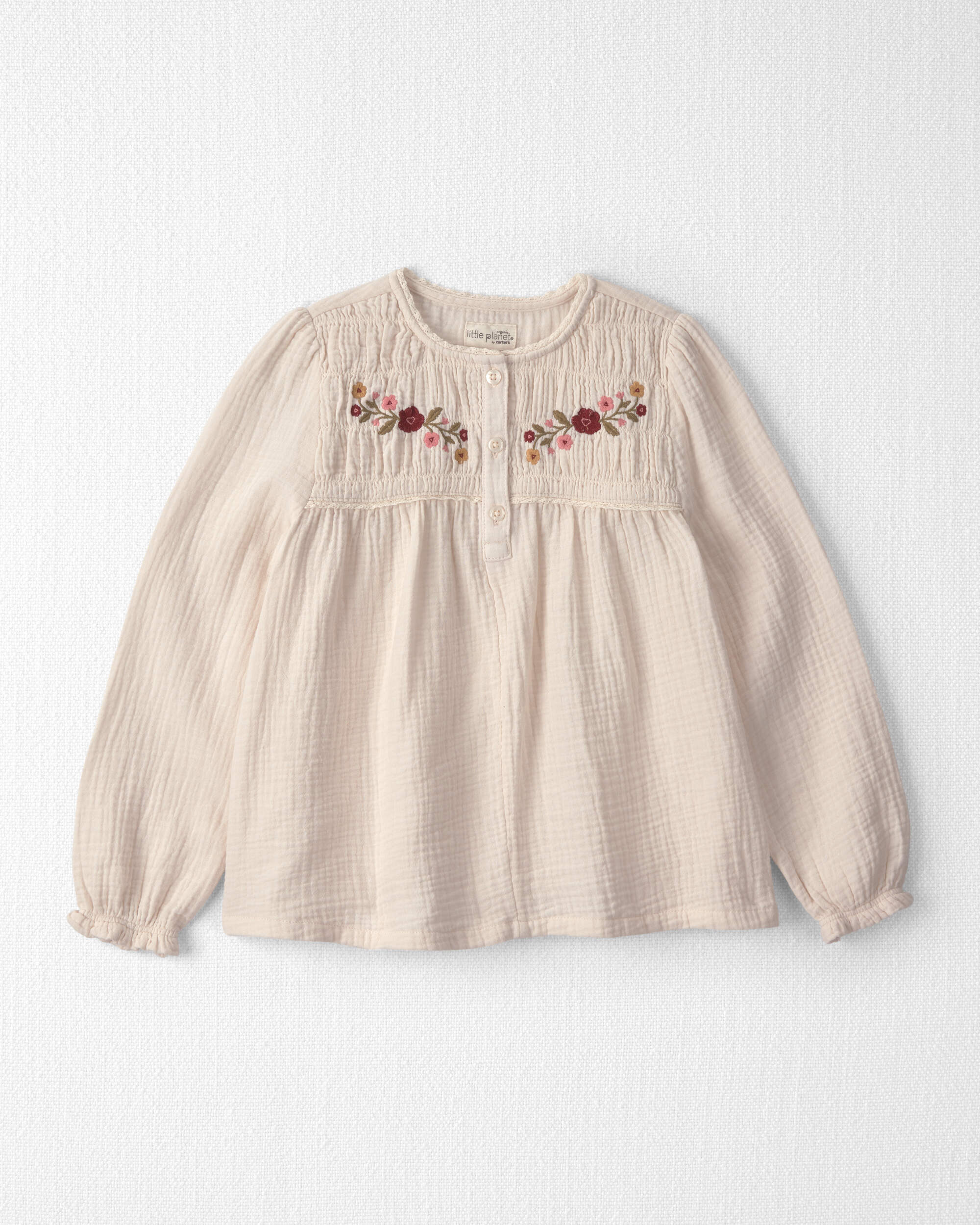 Girls Organic Cotton Embroidered Gauze Top