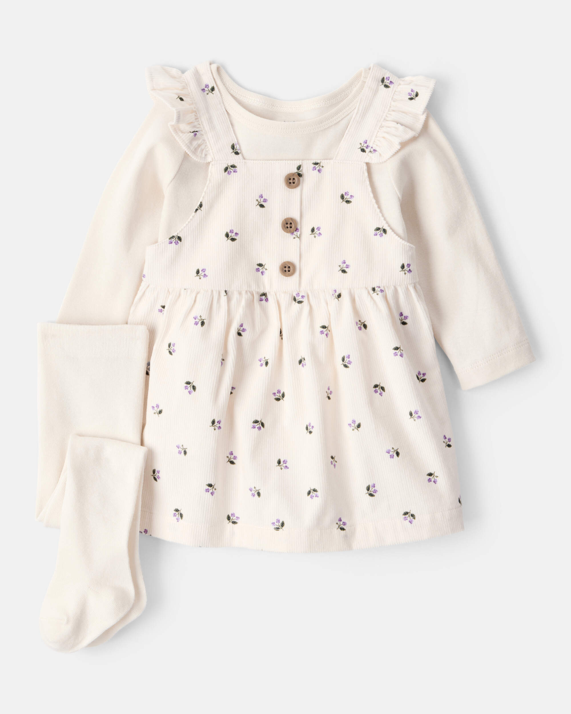 Baby Girl 3-Piece Floral Long-Sleeve Dress Set - White