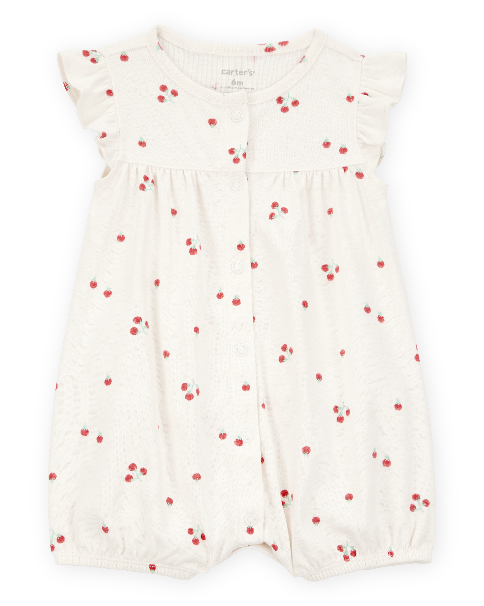 Baby Tomato Print Short-Sleeve Cotton Romper - Ivory