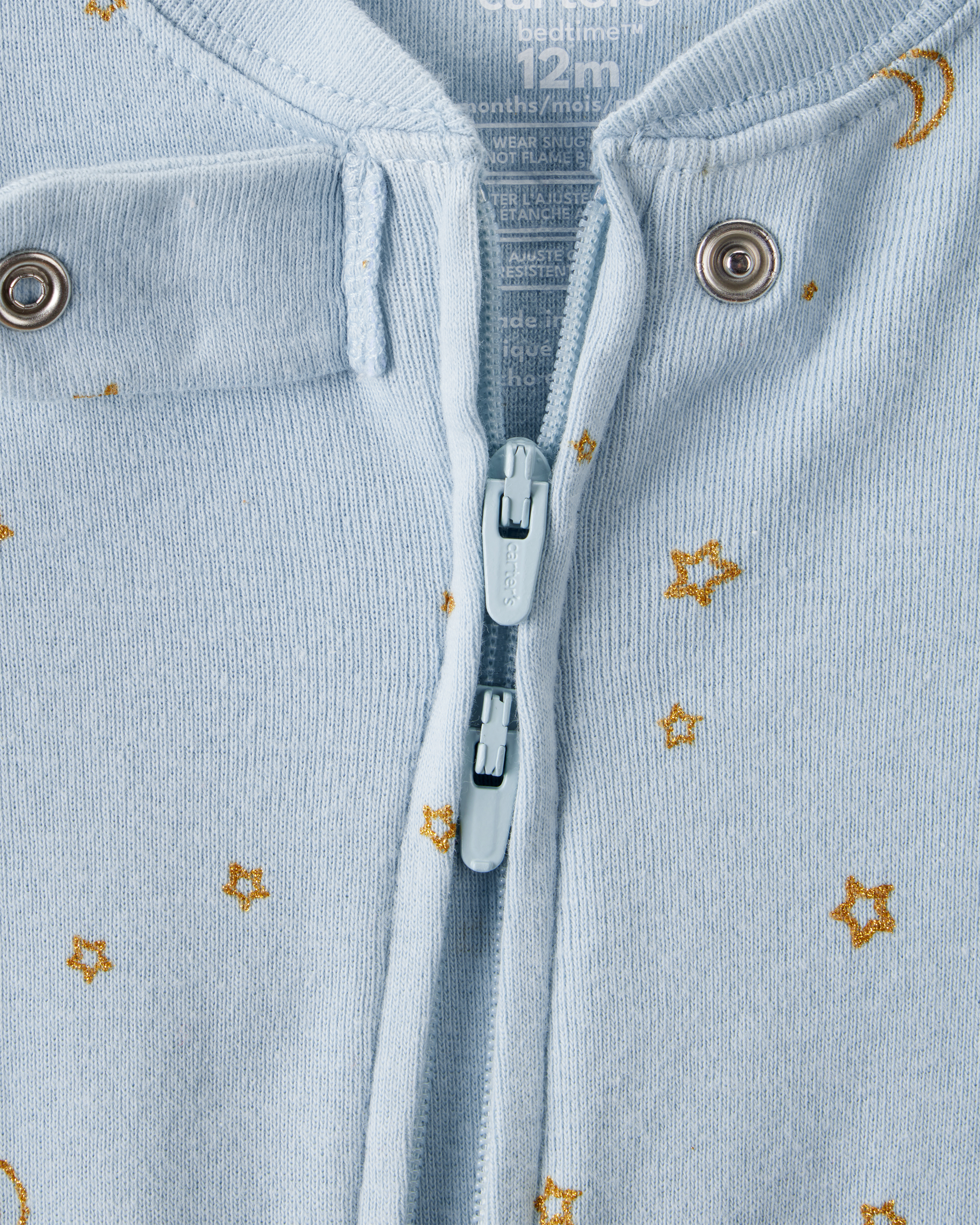 Baby Girl Unicorn Star Print 100% Cotton Long-Sleeve 2-Way Zip 1-Piece Pyjamas - Blue