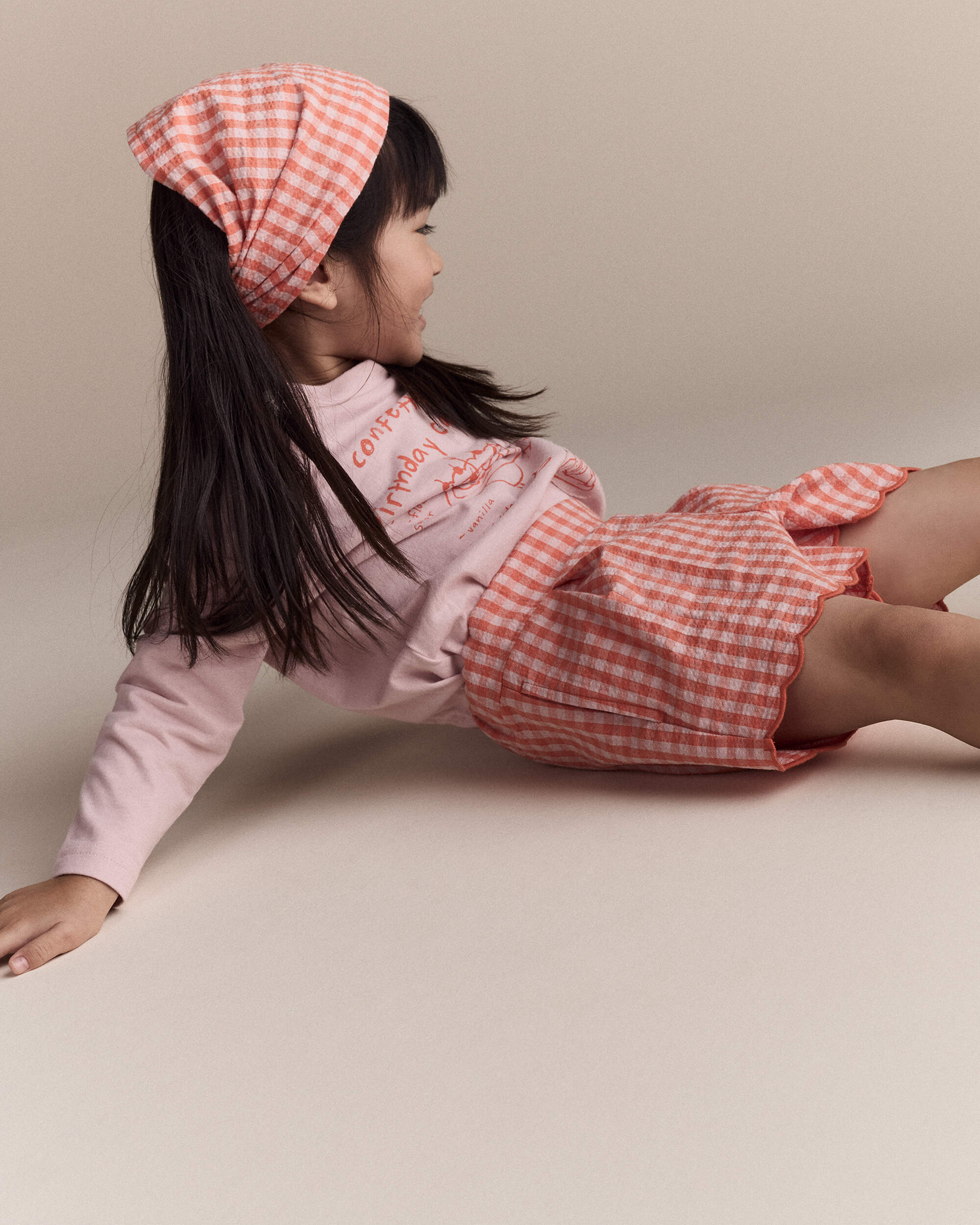 Toddler Girl Gingham Bandana Hair Scarf - Orange