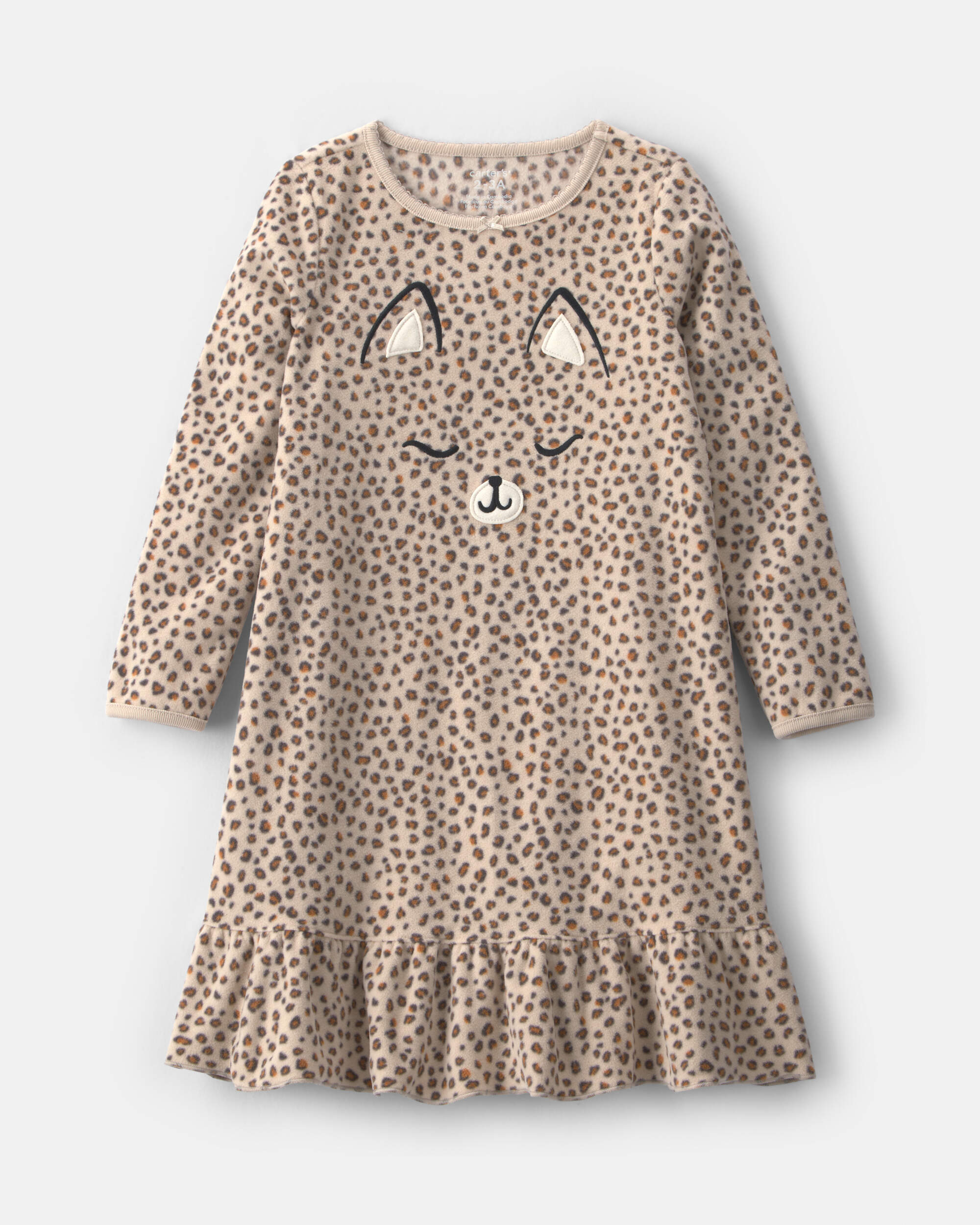 Girls Leopard Fleece Loose Fit Night Gown - Brown