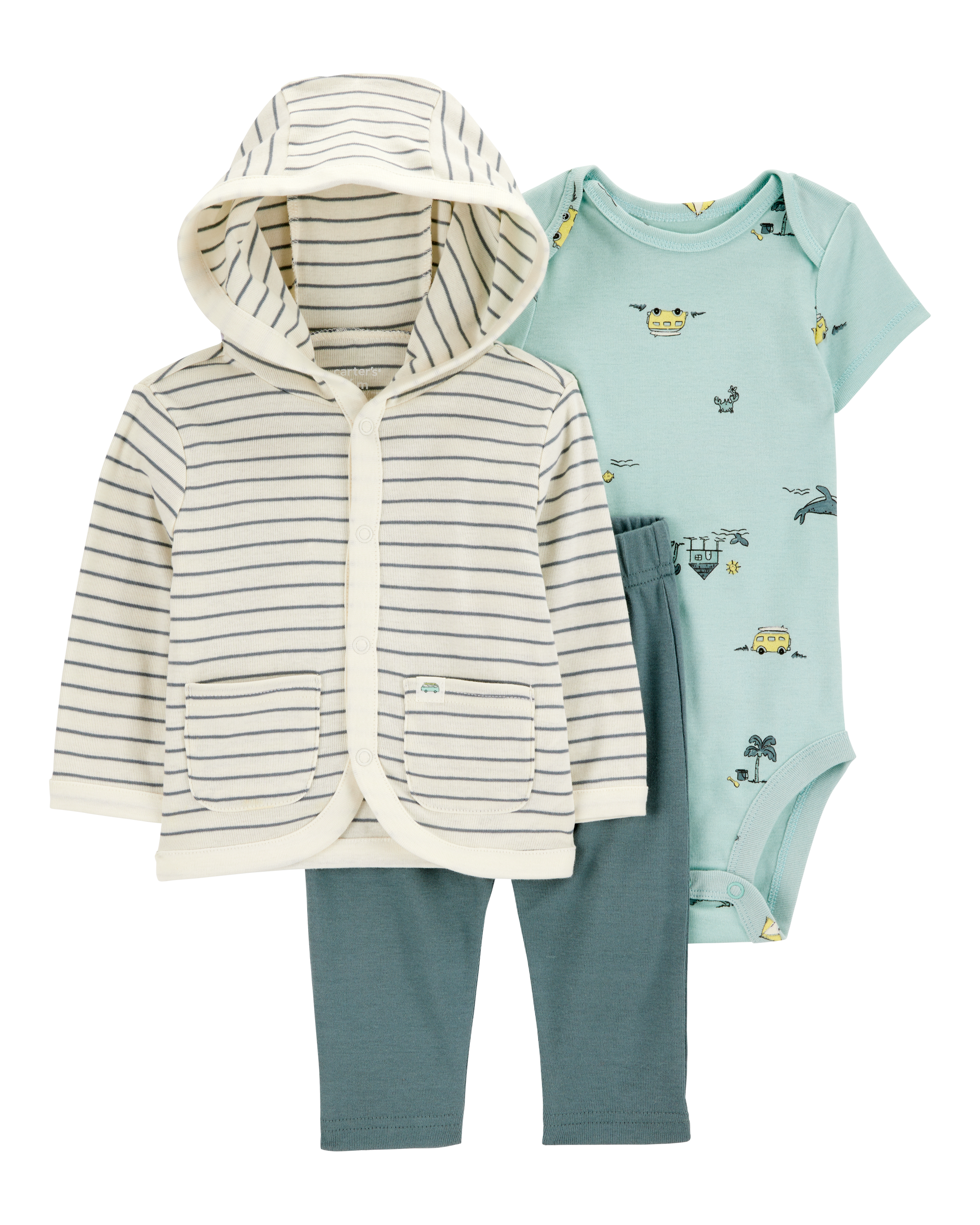 Baby 3-Piece Striped Hooded Pant Set