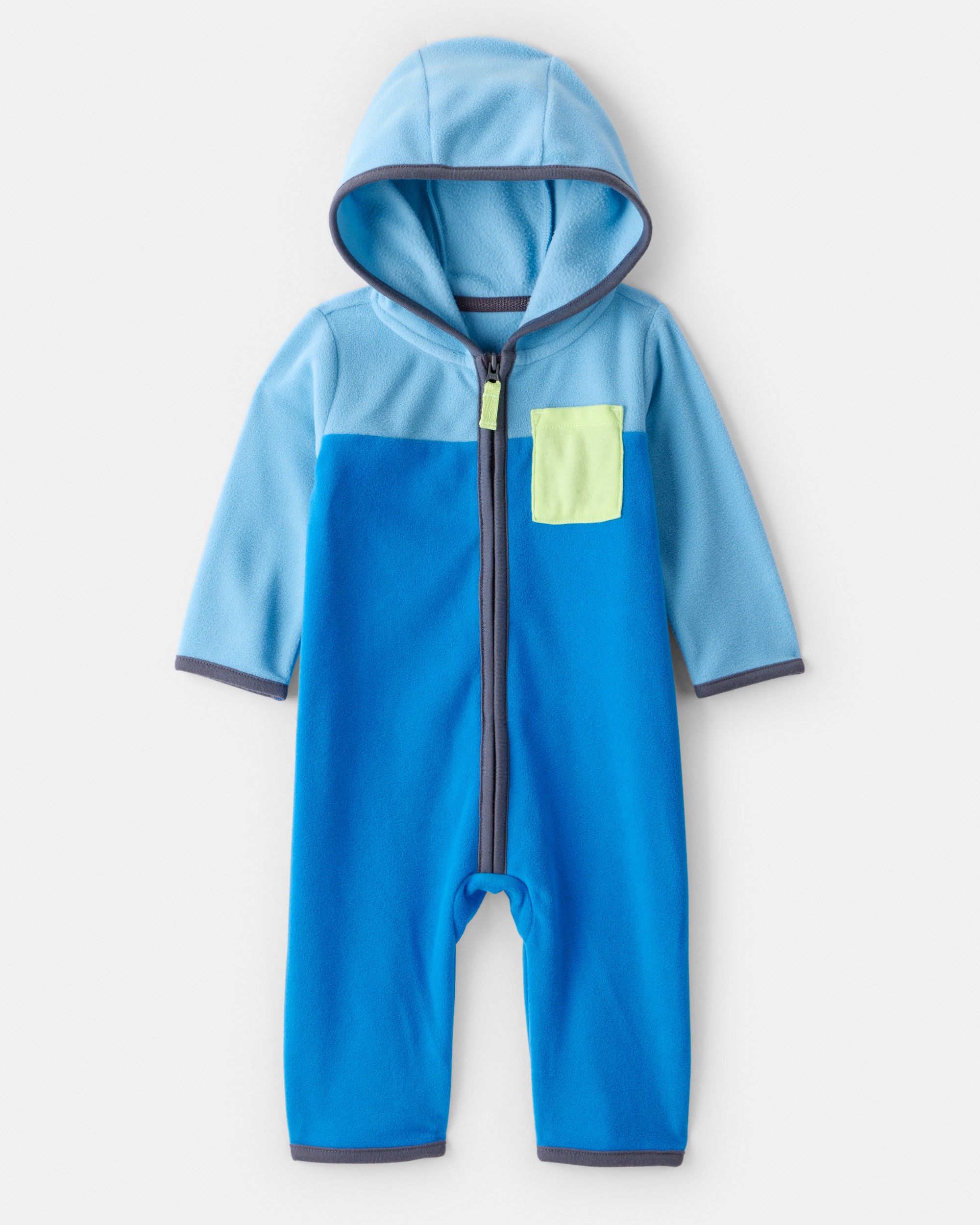 Baby Boy Colour Block Fleece Long-Sleeve Jumpsuit - Blue