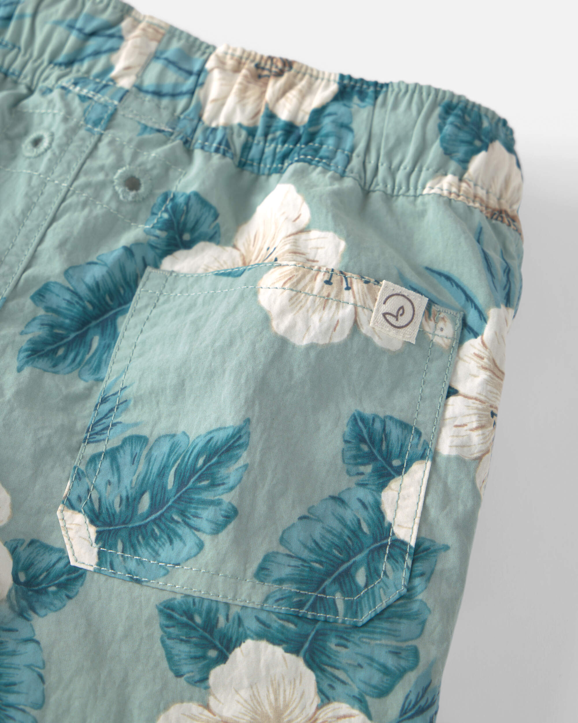 Toddler Boy Recycled Swim Trunks Blue Hibiscus