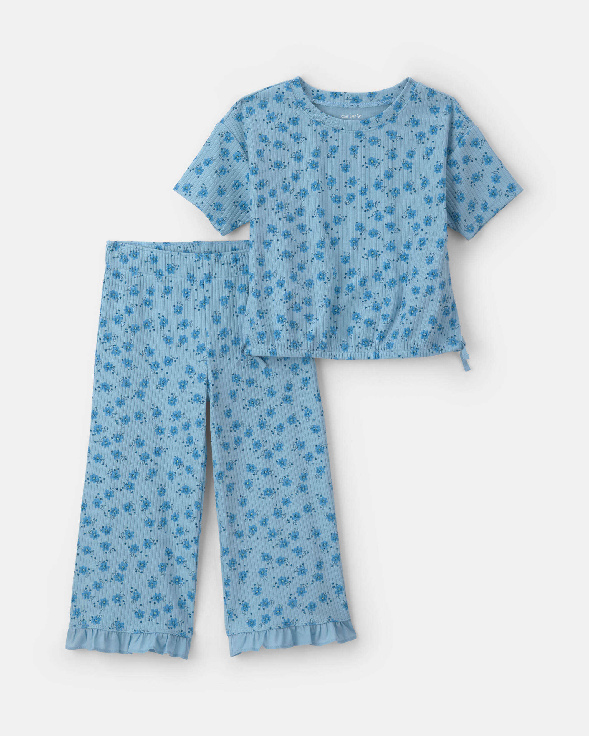 Toddler Girl 2-Piece Flower Floral Short-Sleeve Top & Pant Set - Blue