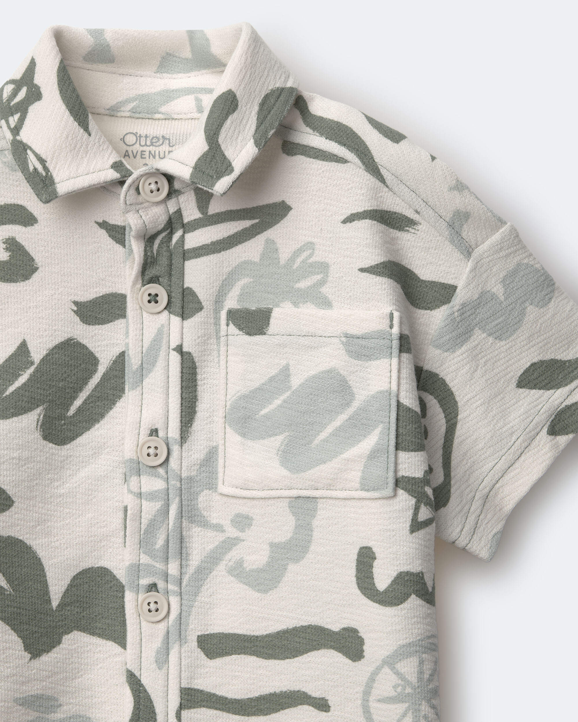 Toddler Boy Button-Down Short Sleeve Shirt Sailboat Print - Cream