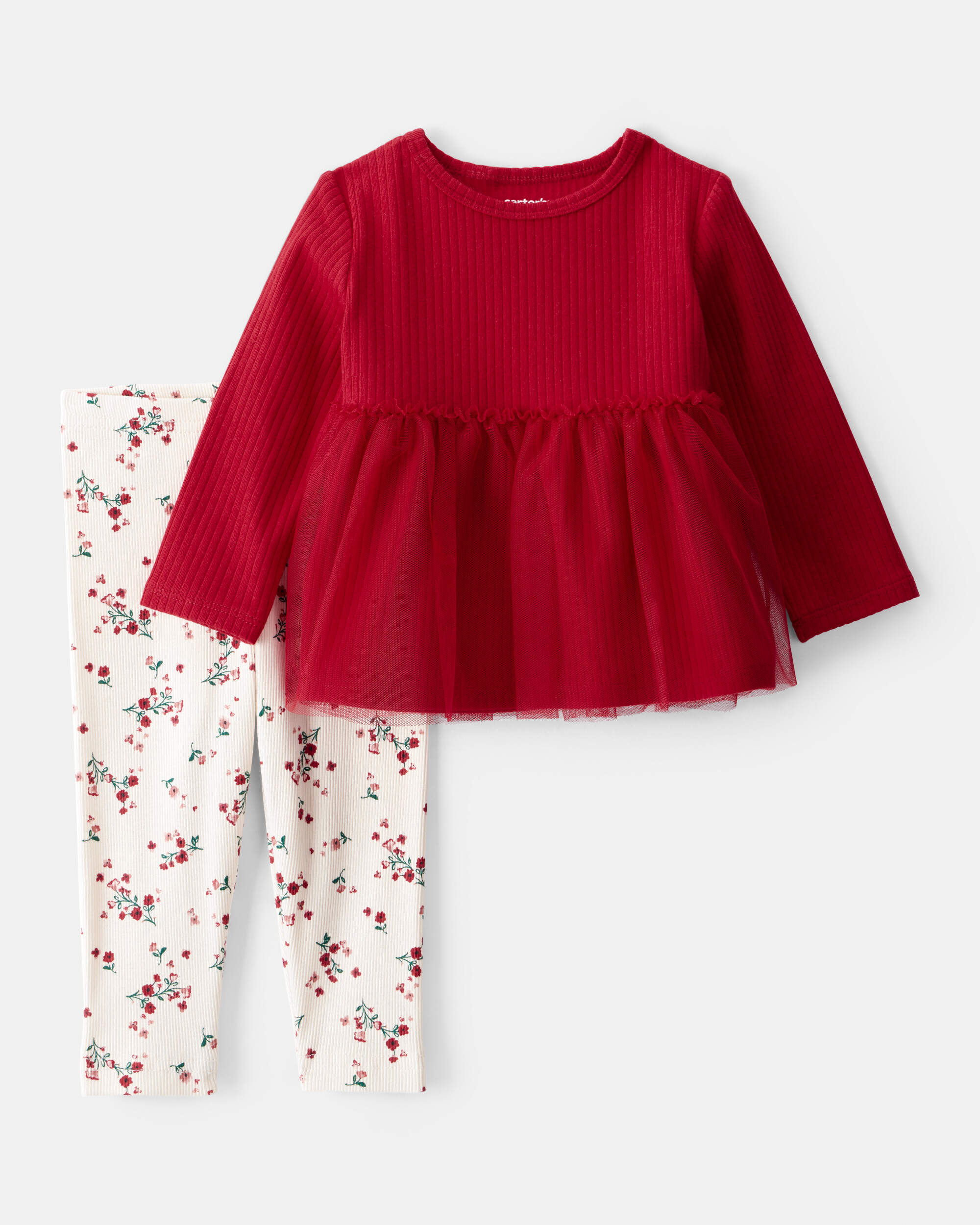 Baby Girl 2-Piece Floral Long-Sleeve Tee & Pant Set - Red