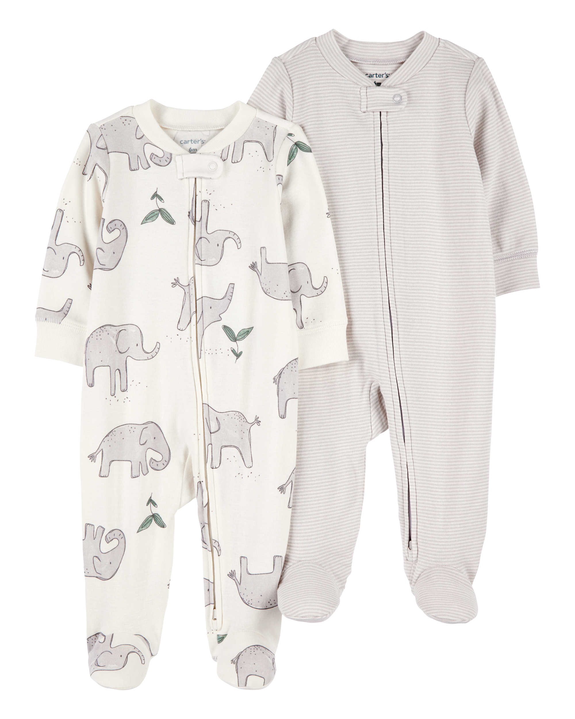Baby 2-Pack Striped Elephant 2-Way Zip Cotton Sleeper