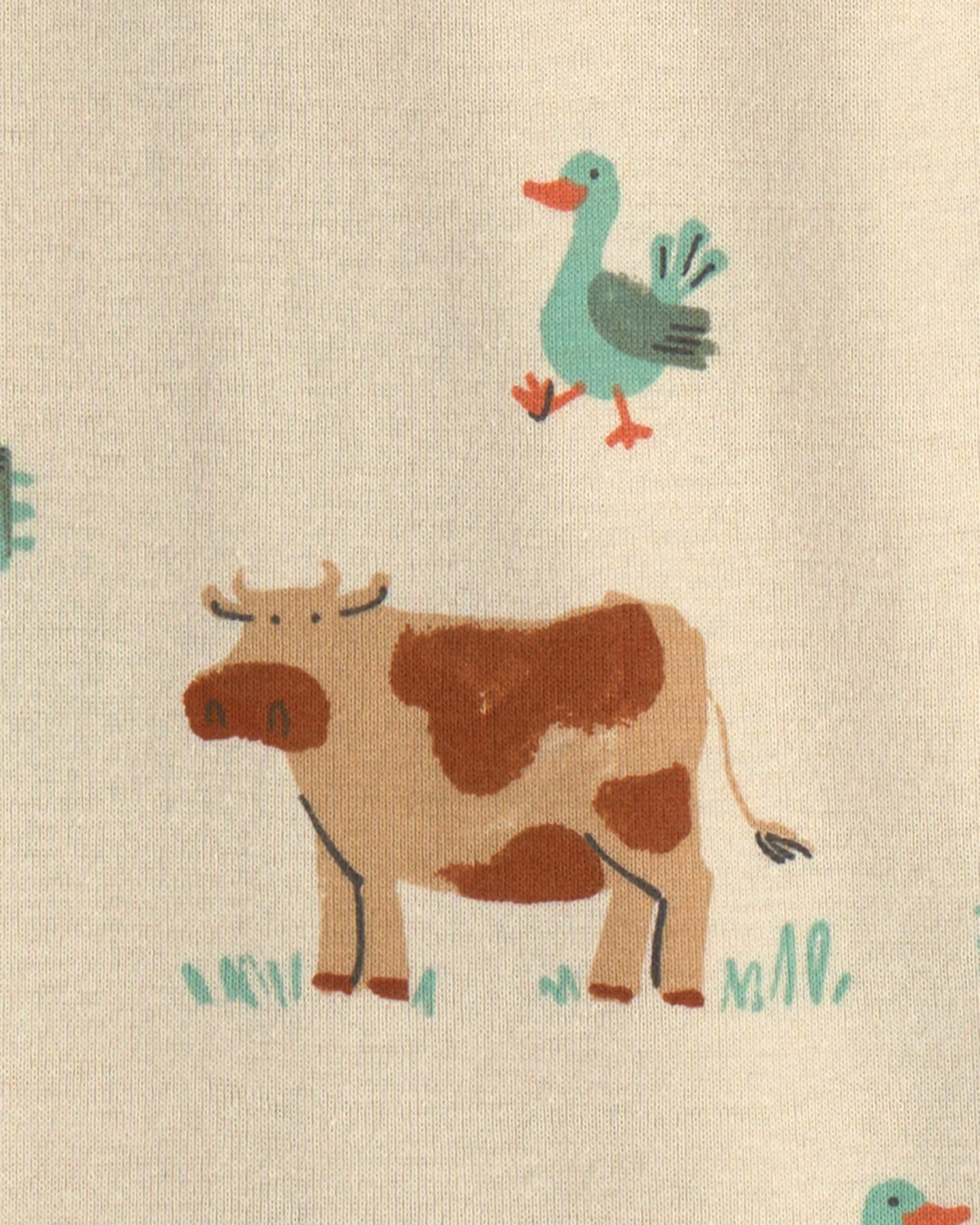 Toddler Boy 1-Piece Farm 100% Cotton Snug Fit Footed Pyjama - Beige