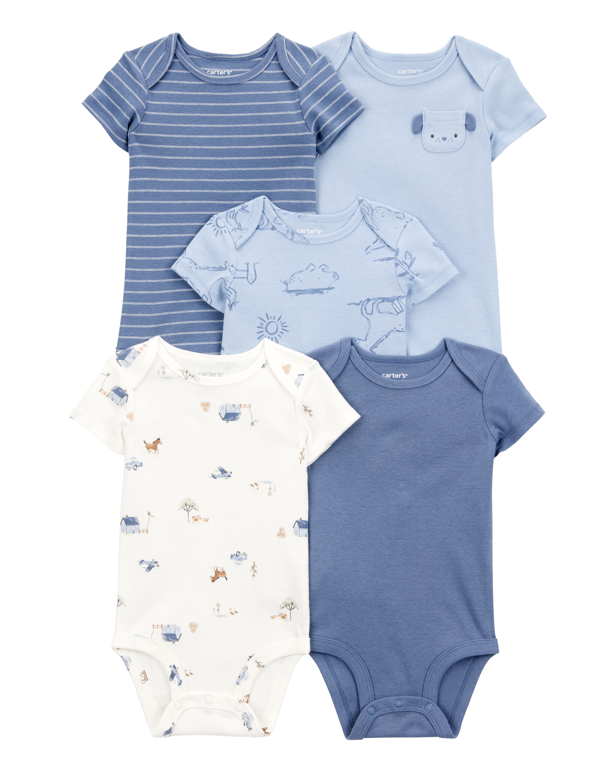 Baby Boy 5-Pack Dog Short-Sleeve Cotton Bodysuits