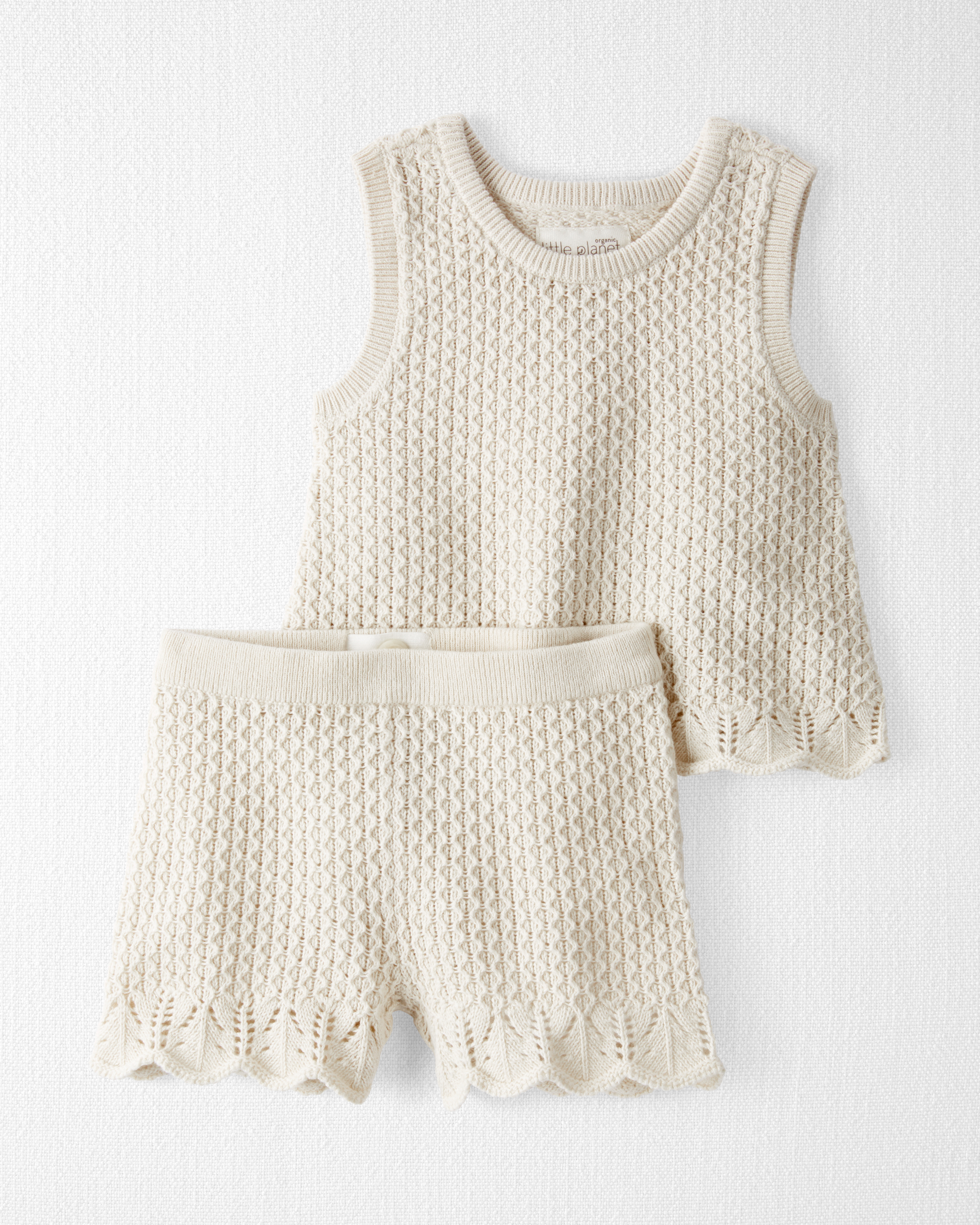 Baby 2-Piece Organic Cotton Crotchet Knit Set-Cream