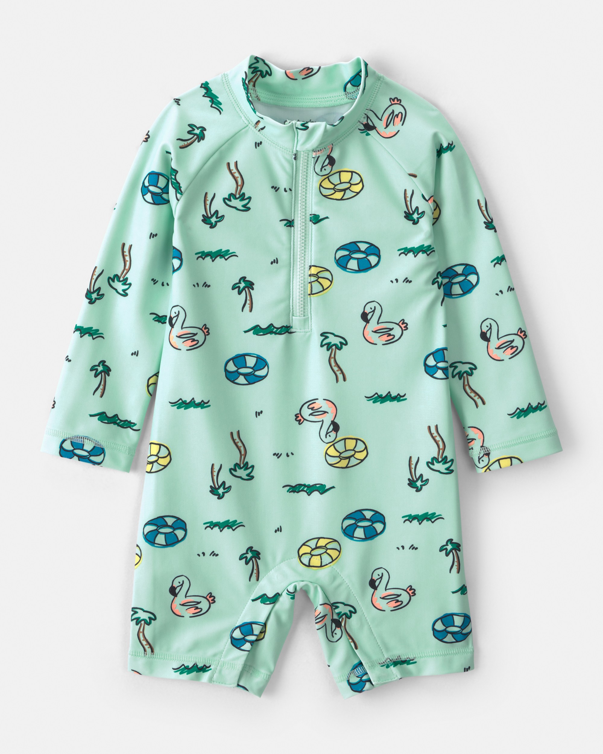 Baby Boy Vacation Long-Sleeve 1-Piece Rashguard Swimsuit - Green