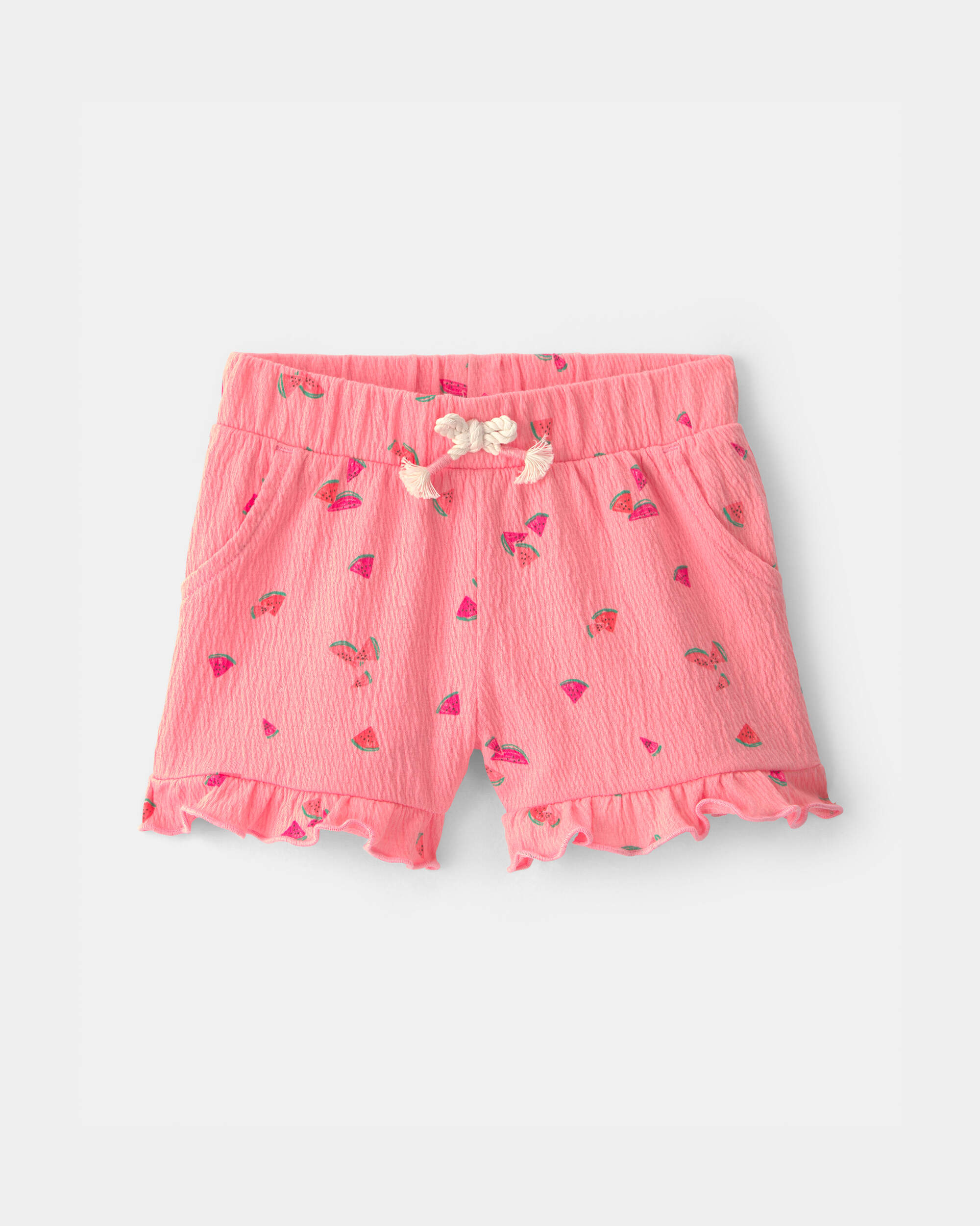 Baby Girl Ruffle-Trim Watermelon Shorts - Pink