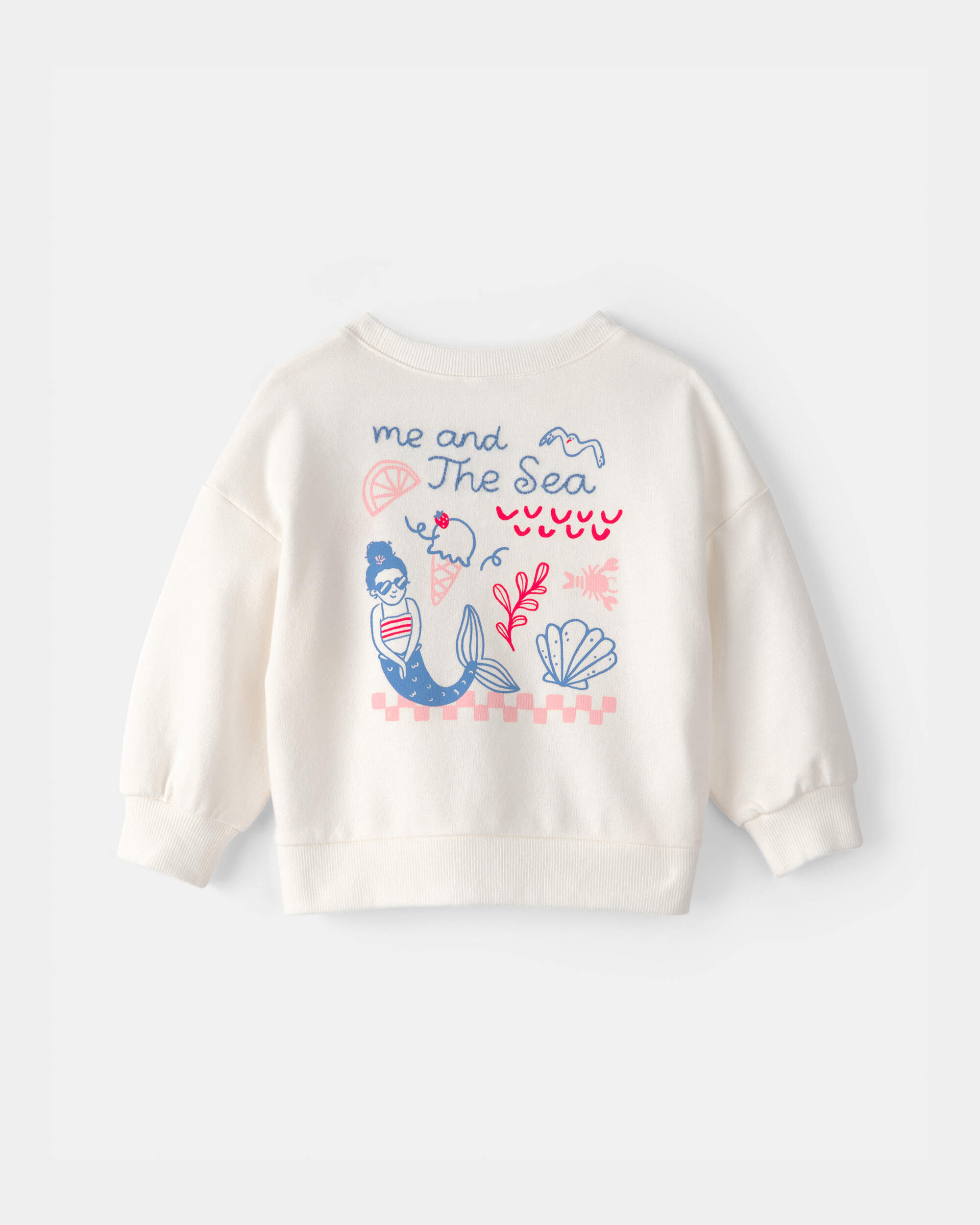 Baby Girl Mermaid French Terry Pullover Sweatshirt - Ivory