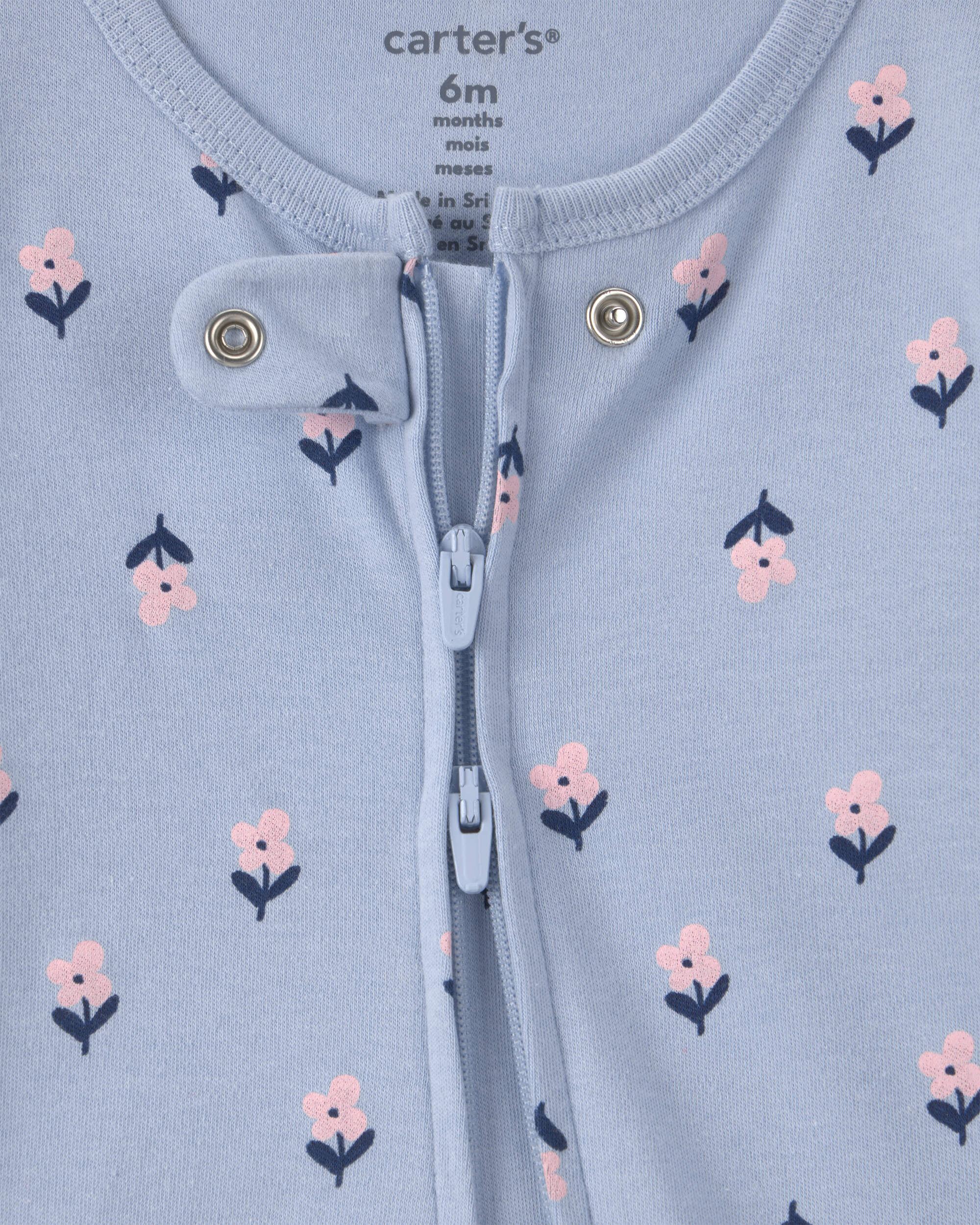 Baby Girl 2-Way Zip Flower & Butterfly Cotton Sleepers - Blue