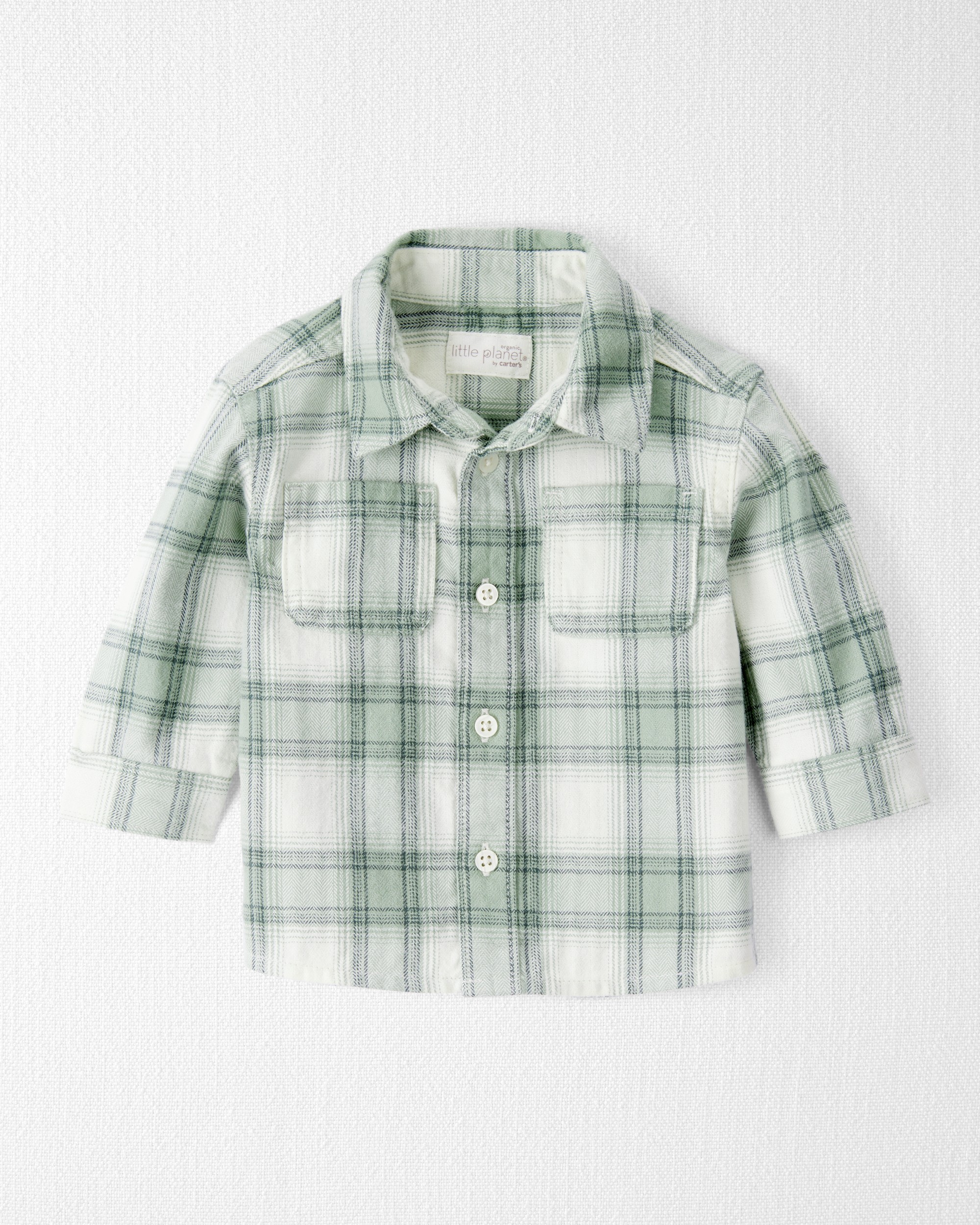 Baby Boy Organic Cotton Herringbone Button-Front Shirt Plaid